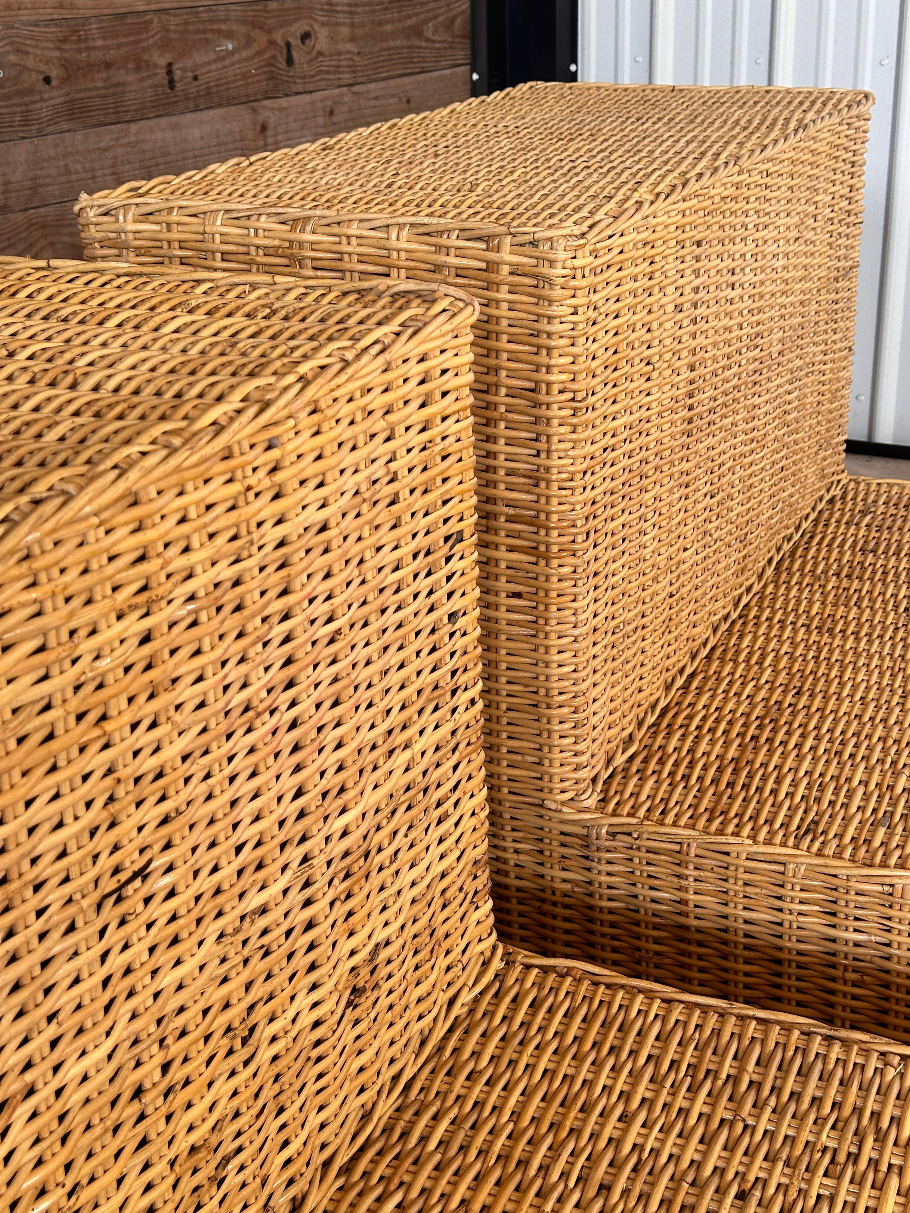 Wicker Works Coastal Organic Modern Rattan Weave Twin Beds- Pair 11