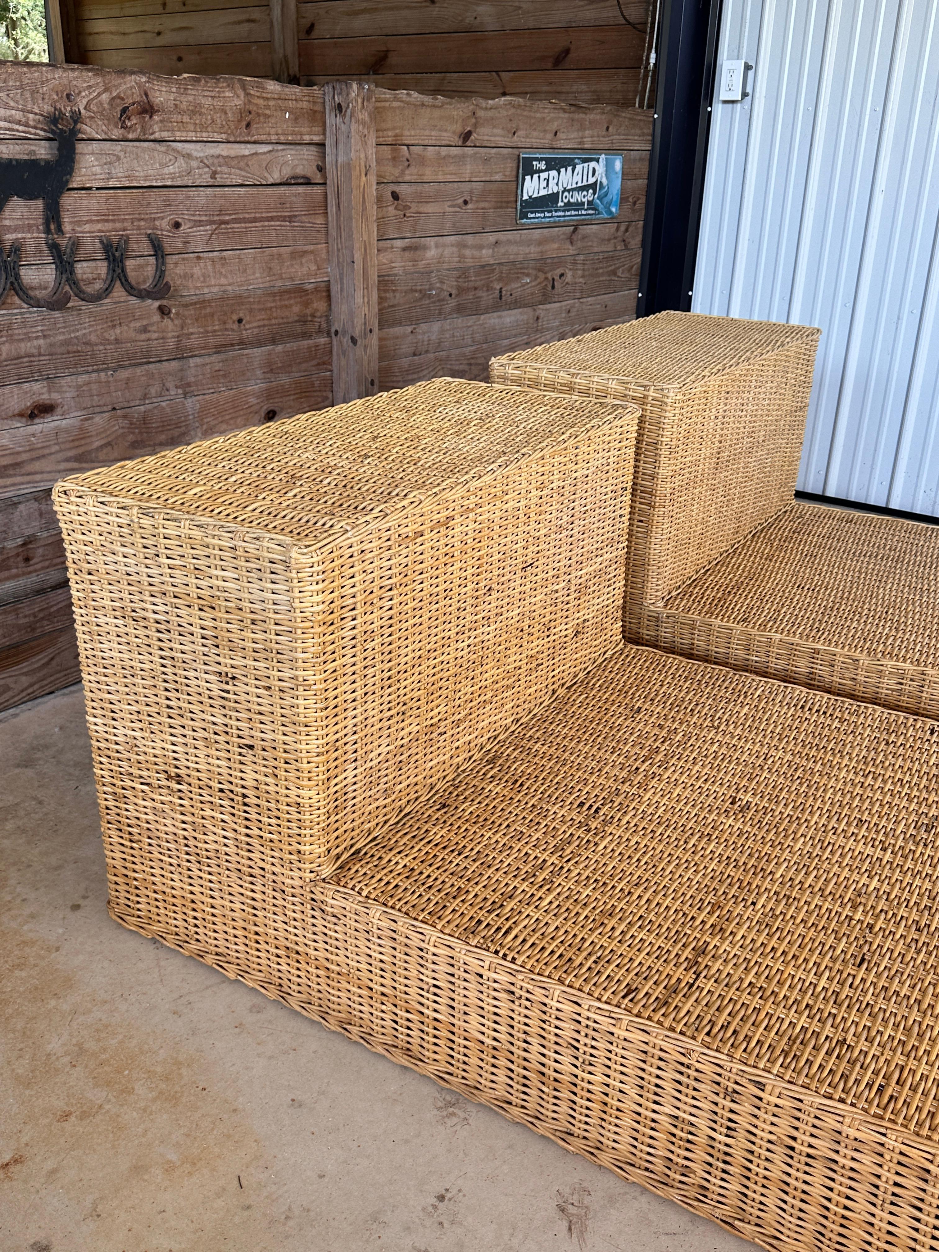 This custom-made pair of twin beds showcases the simplicity and beauty of organic modern design, crafted by Wicker Works in a natural rattan weave.
The sturdy heavy frames feature clean lines and a relaxed silhouette, perfect for indoor