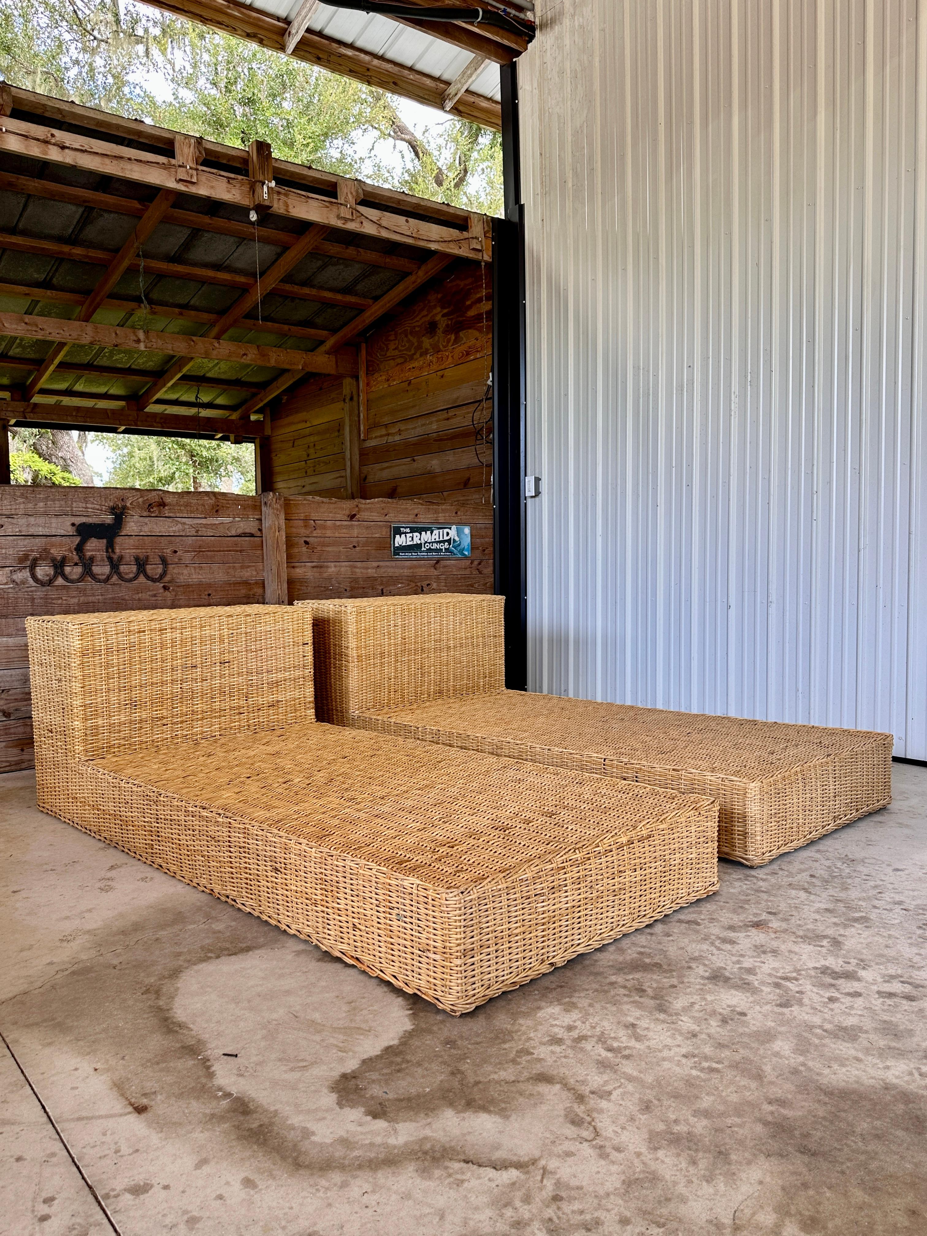 Wicker Works Coastal Organic Modern Rattan Weave Twin Beds- Pair 1