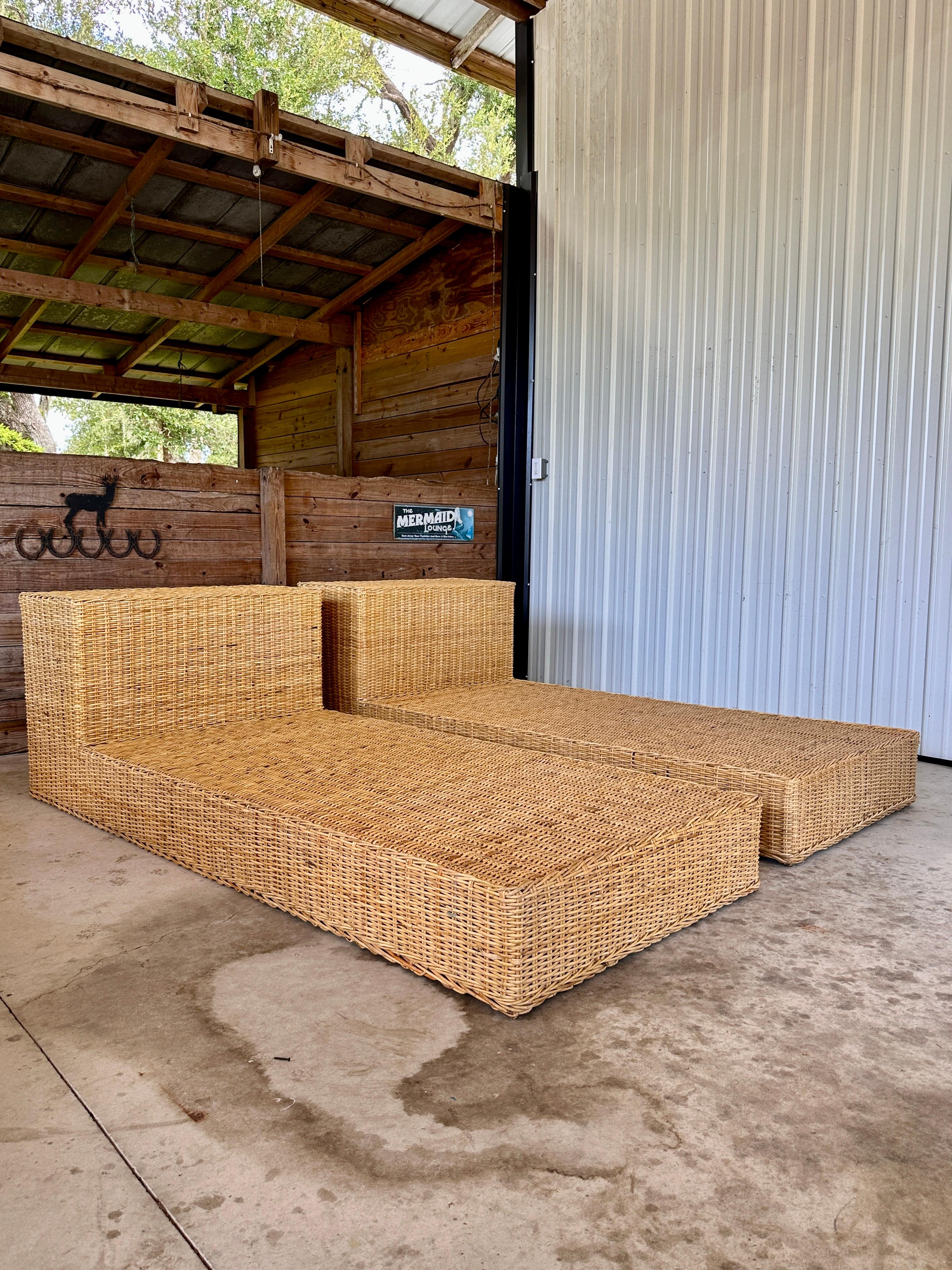 Wicker Works Coastal Organic Modern Rattan Weave Twin Beds- Pair 2