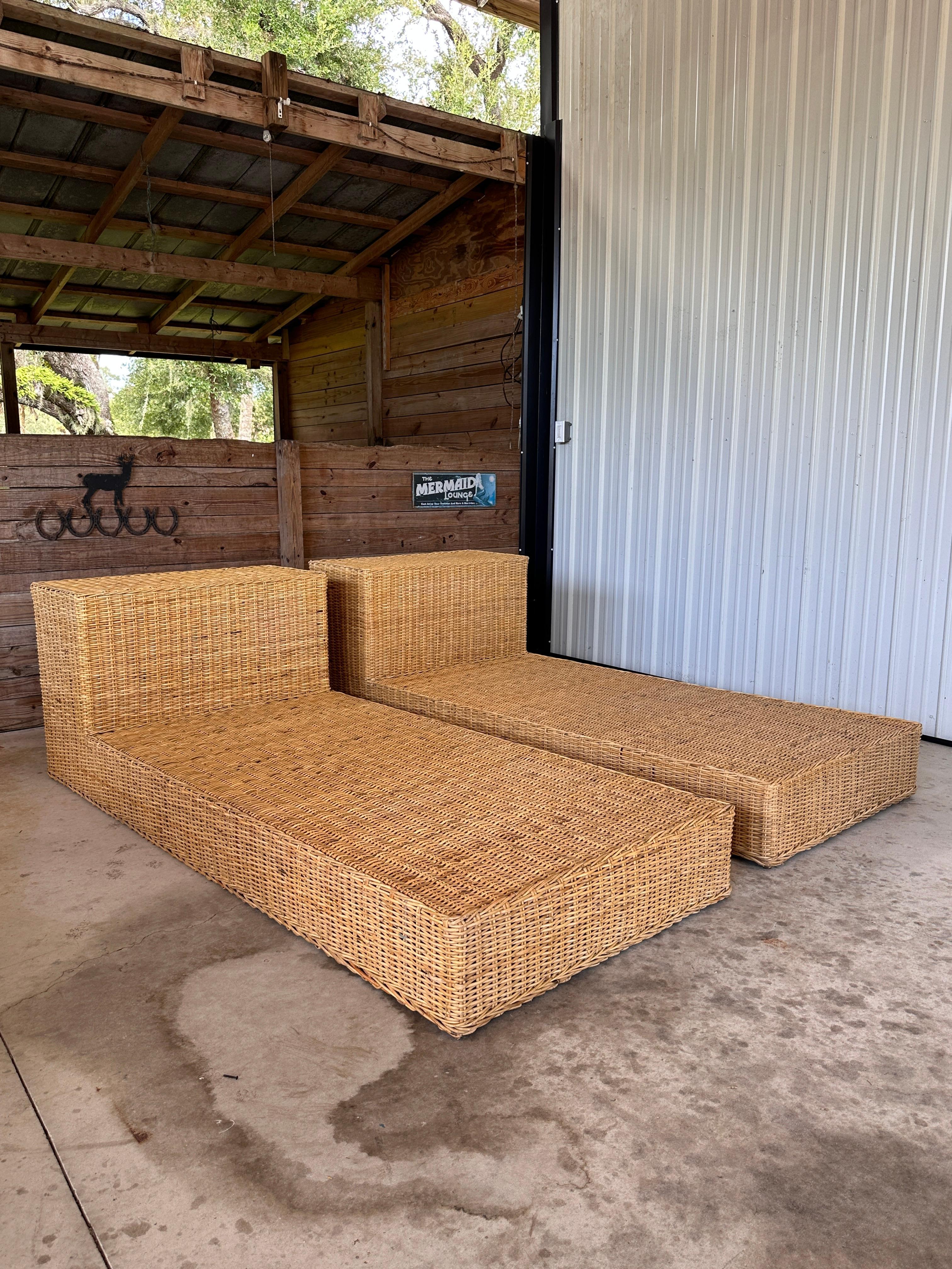 Wicker Works Coastal Organic Modern Rattan Weave Twin Beds- Pair 3
