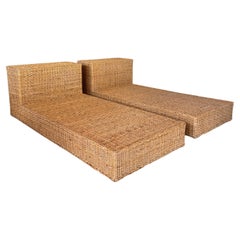 Wicker Works Coastal Organic Modern Rattan Weave Twin Beds- Pair