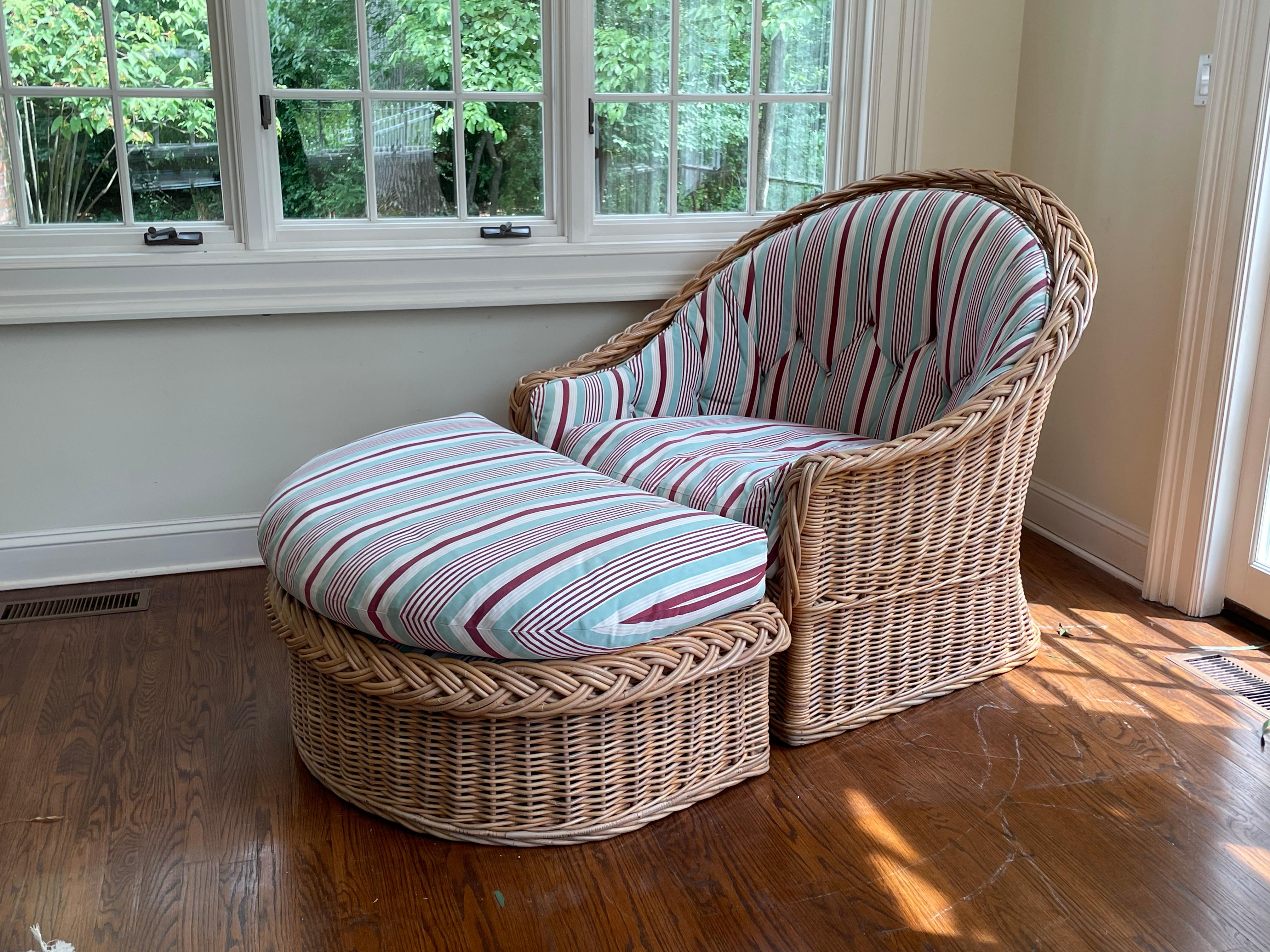 wicker chair and ottoman