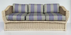 Henry Link Newly Upholstered Painted Coastal Rattan Sofa