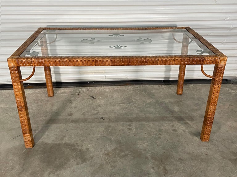 Wicker Wrapped Basketweave Dining Table For Sale at 1stDibs