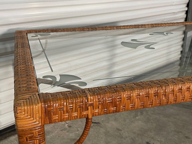 Wicker Wrapped Basketweave Dining Table For Sale at 1stDibs