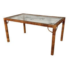 Retro Wicker Wrapped Basketweave Dining Table