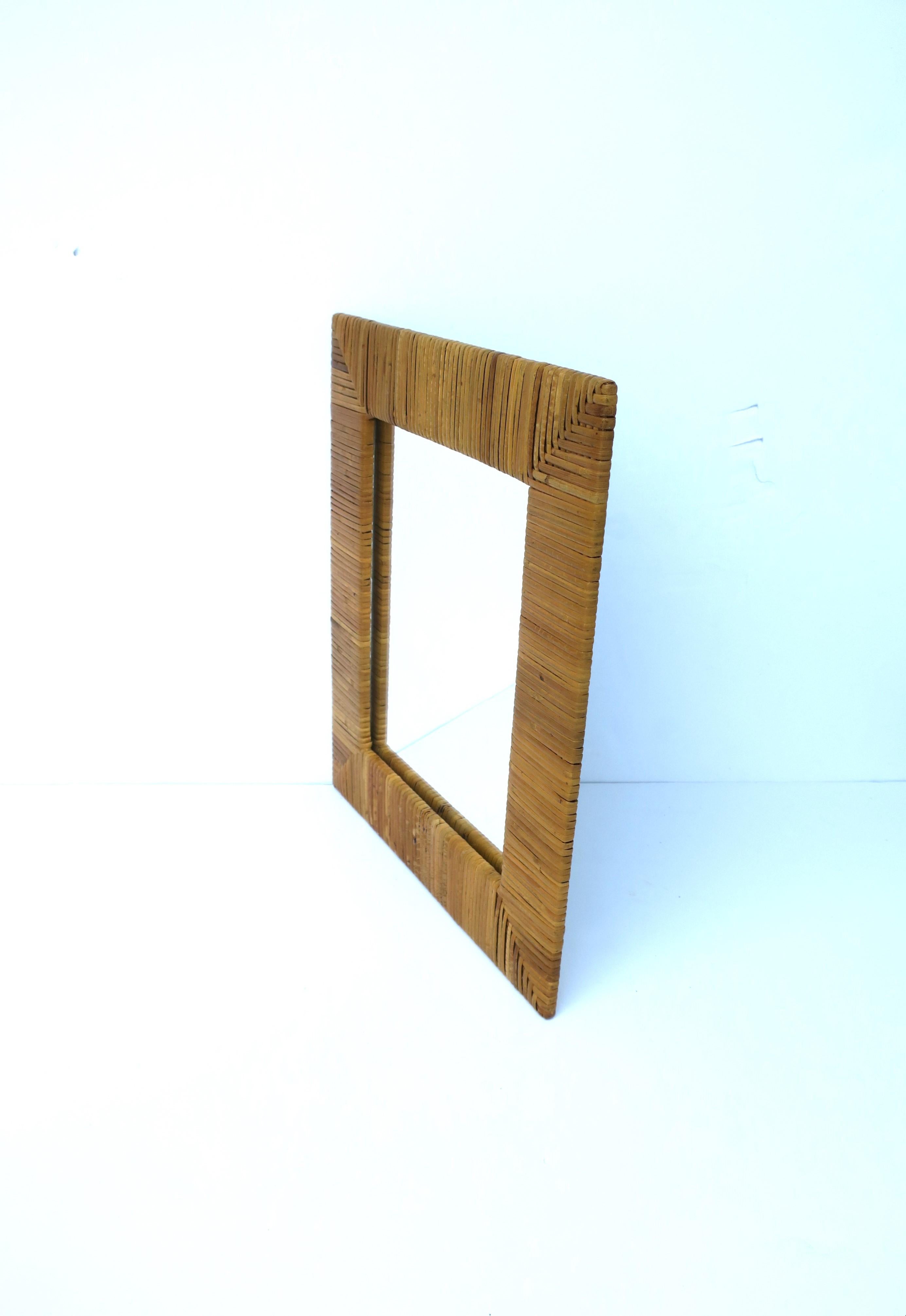 20th Century Wicker Wrapped Wall or Vanity Mirror For Sale