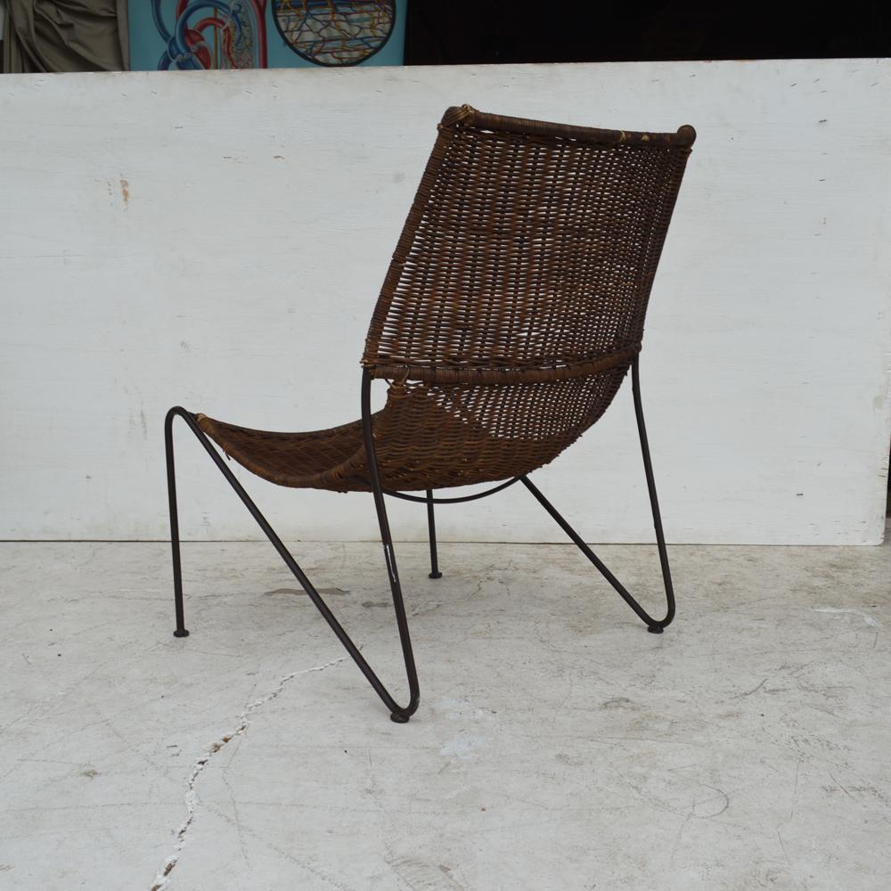 North American Wicker & Wrought Iron Lounge Chair in the Manner of Frederick Weinberg