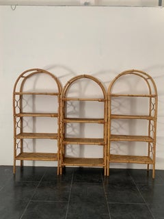 Bibliothèques en osier et bambou, années 1960, lot de 3