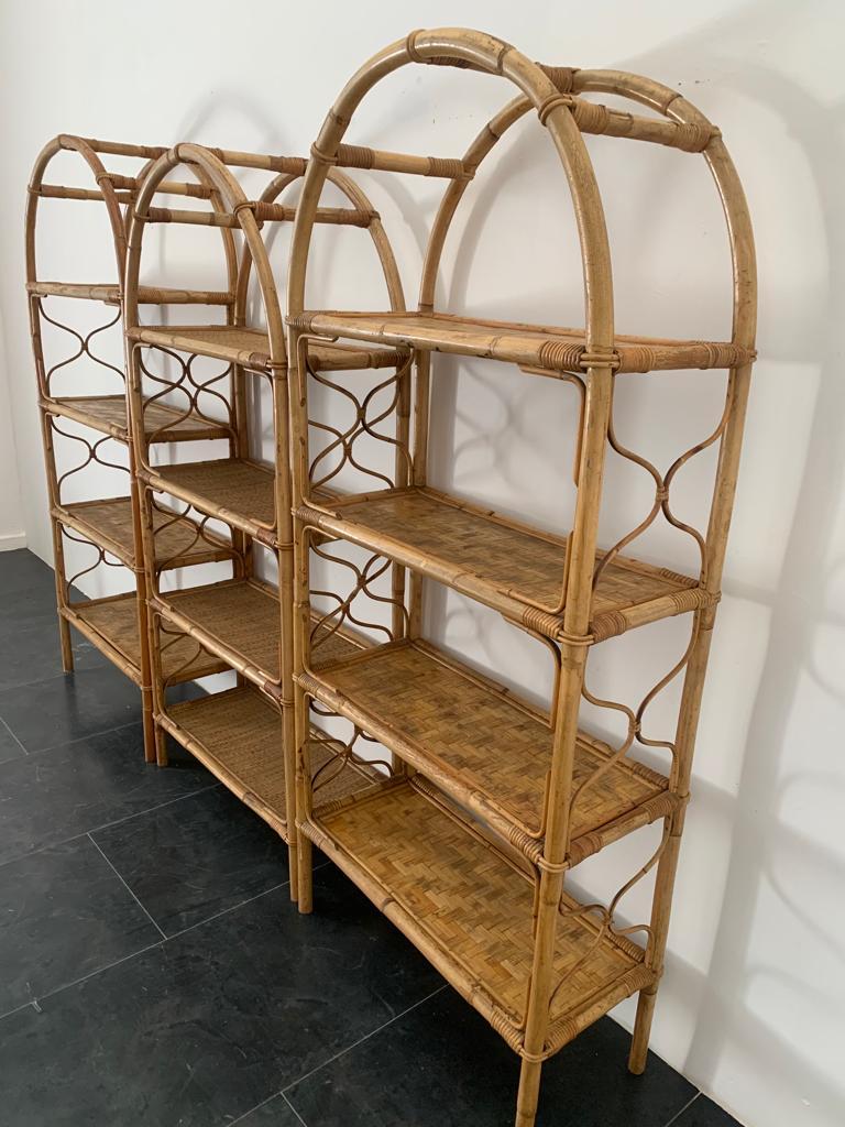 Wicket & Bamboo Bookcases, 1960s, Set of 3 For Sale 1