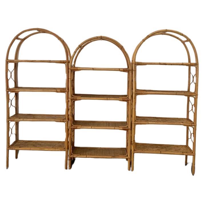 Wicket & Bamboo Bookcases, 1960s, Set of 3 For Sale