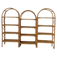 Retro Wicket & Bamboo Bookcases, 1960s, Set of 3