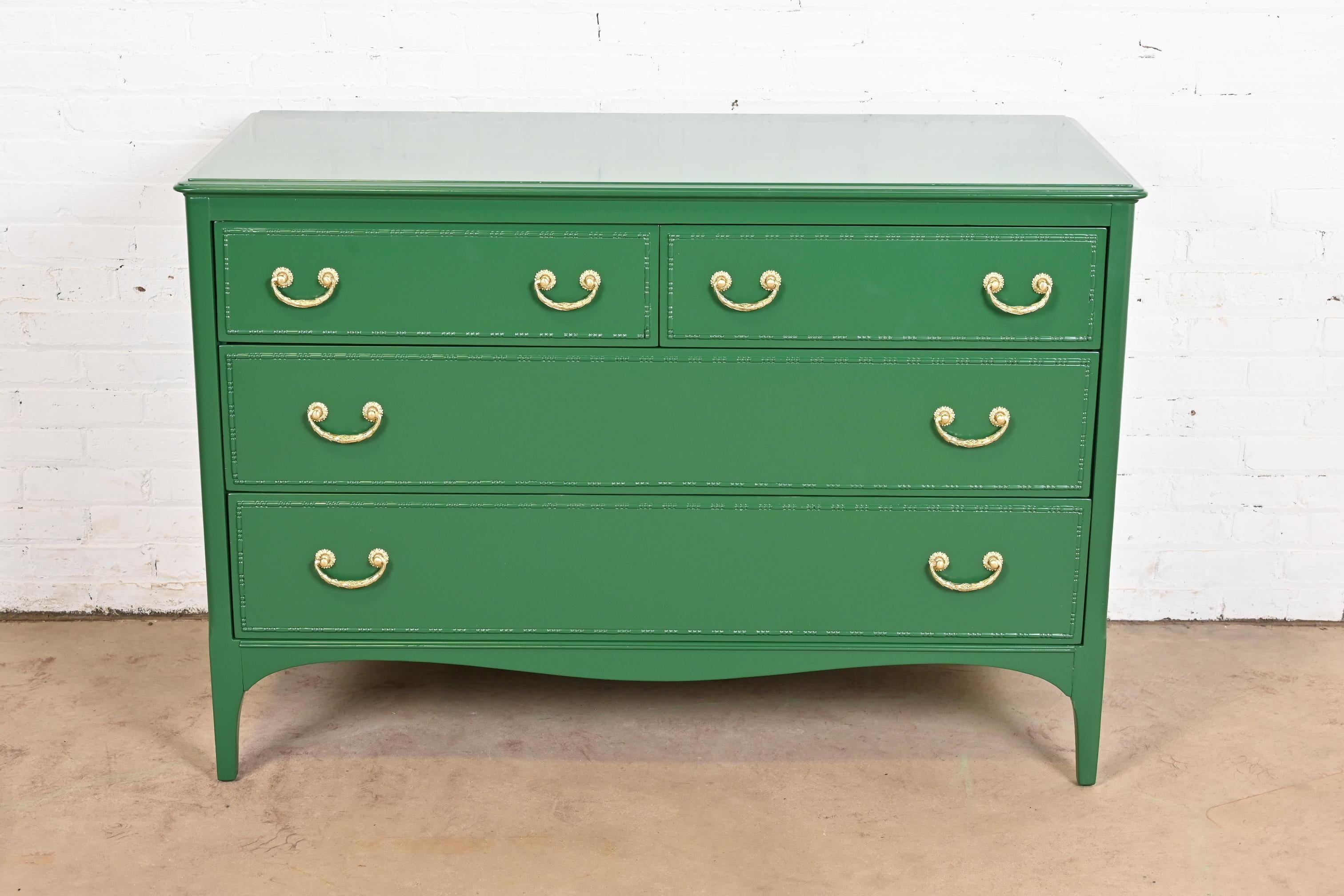 American Widdicomb Antique French Regency Louis XVI Green Lacquered Dresser Chest For Sale