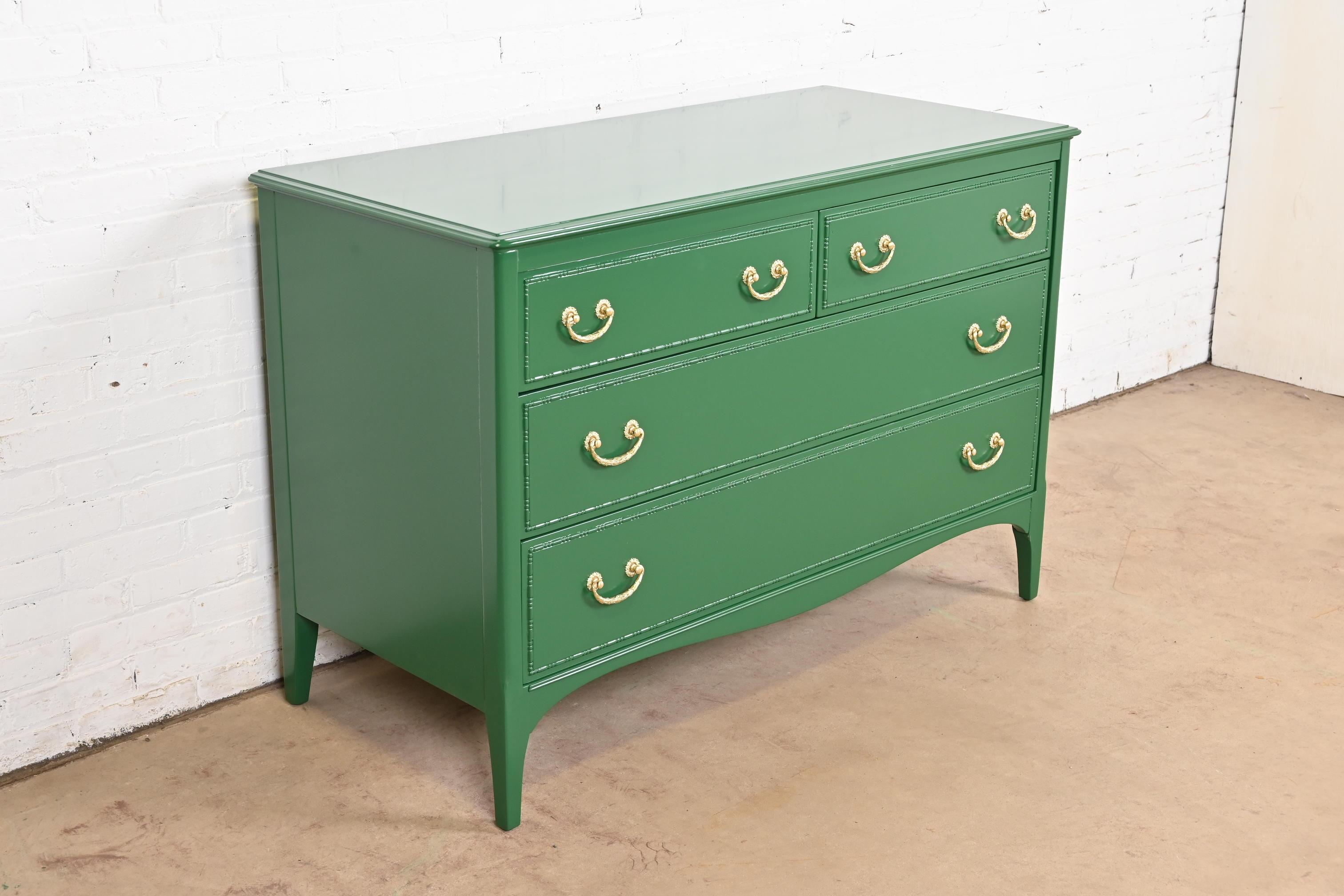 Early 20th Century Widdicomb Antique French Regency Louis XVI Green Lacquered Dresser Chest For Sale