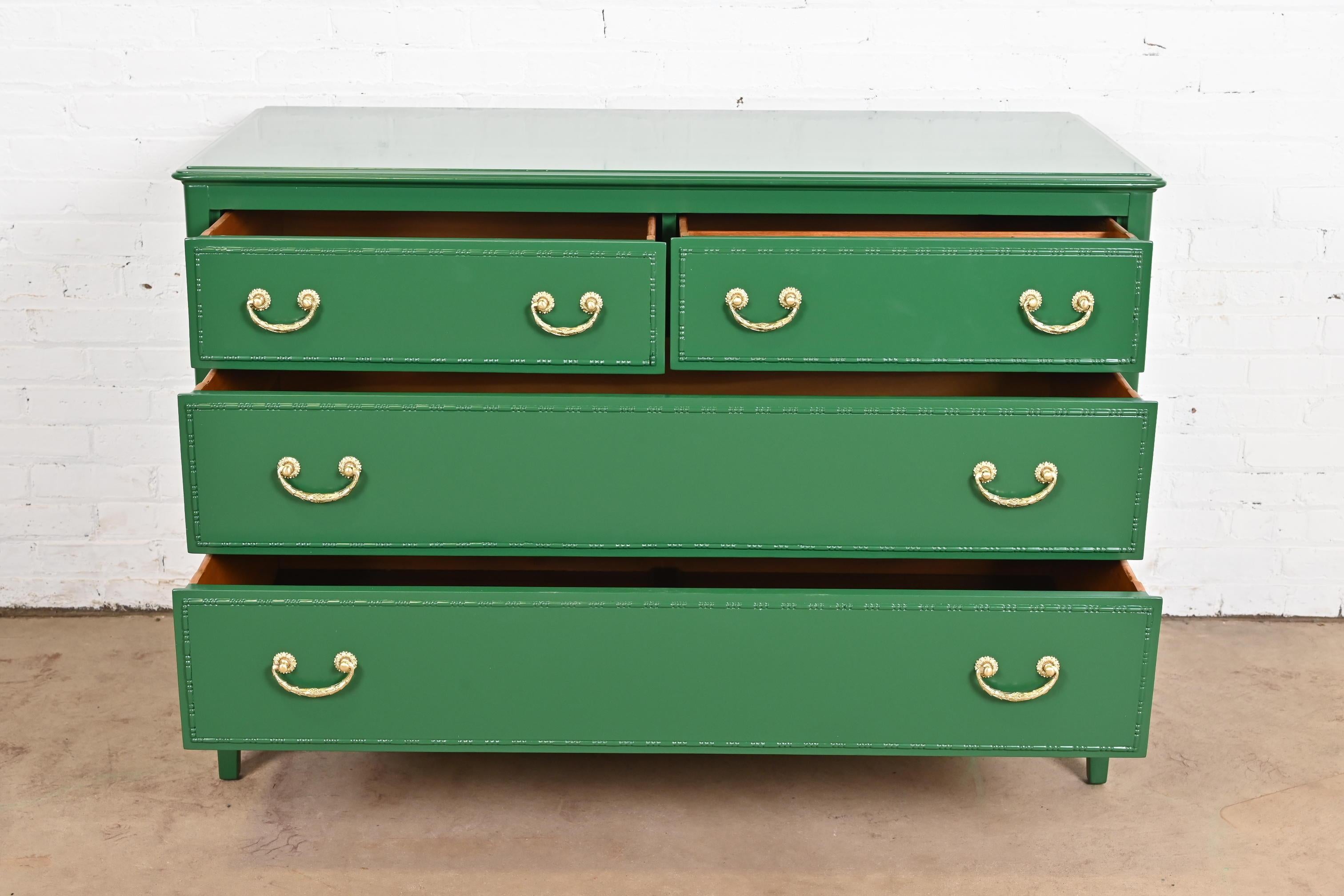 Brass Widdicomb Antique French Regency Louis XVI Green Lacquered Dresser Chest For Sale