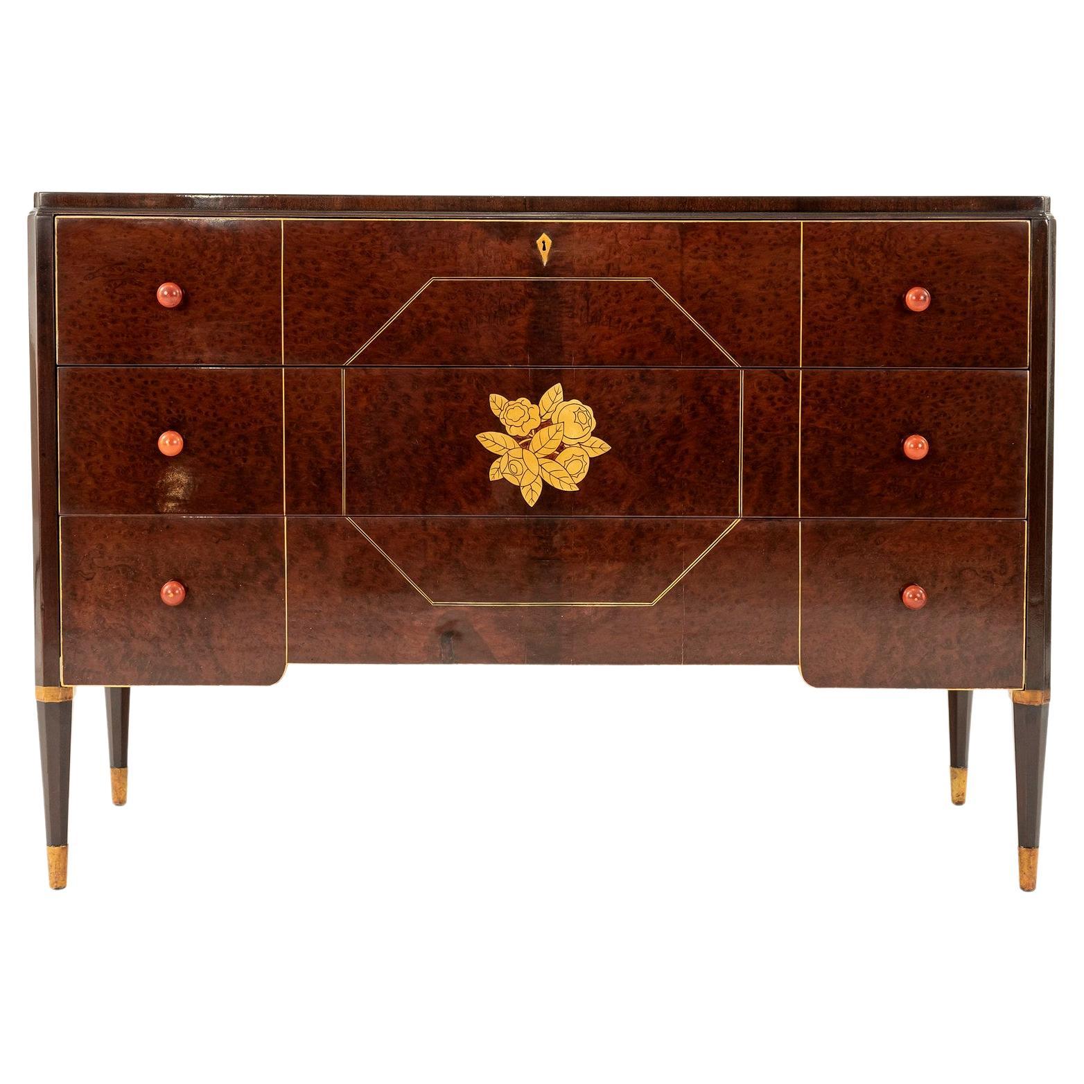 Widdicomb Art Deco Lacquered Burl Walnut Chest