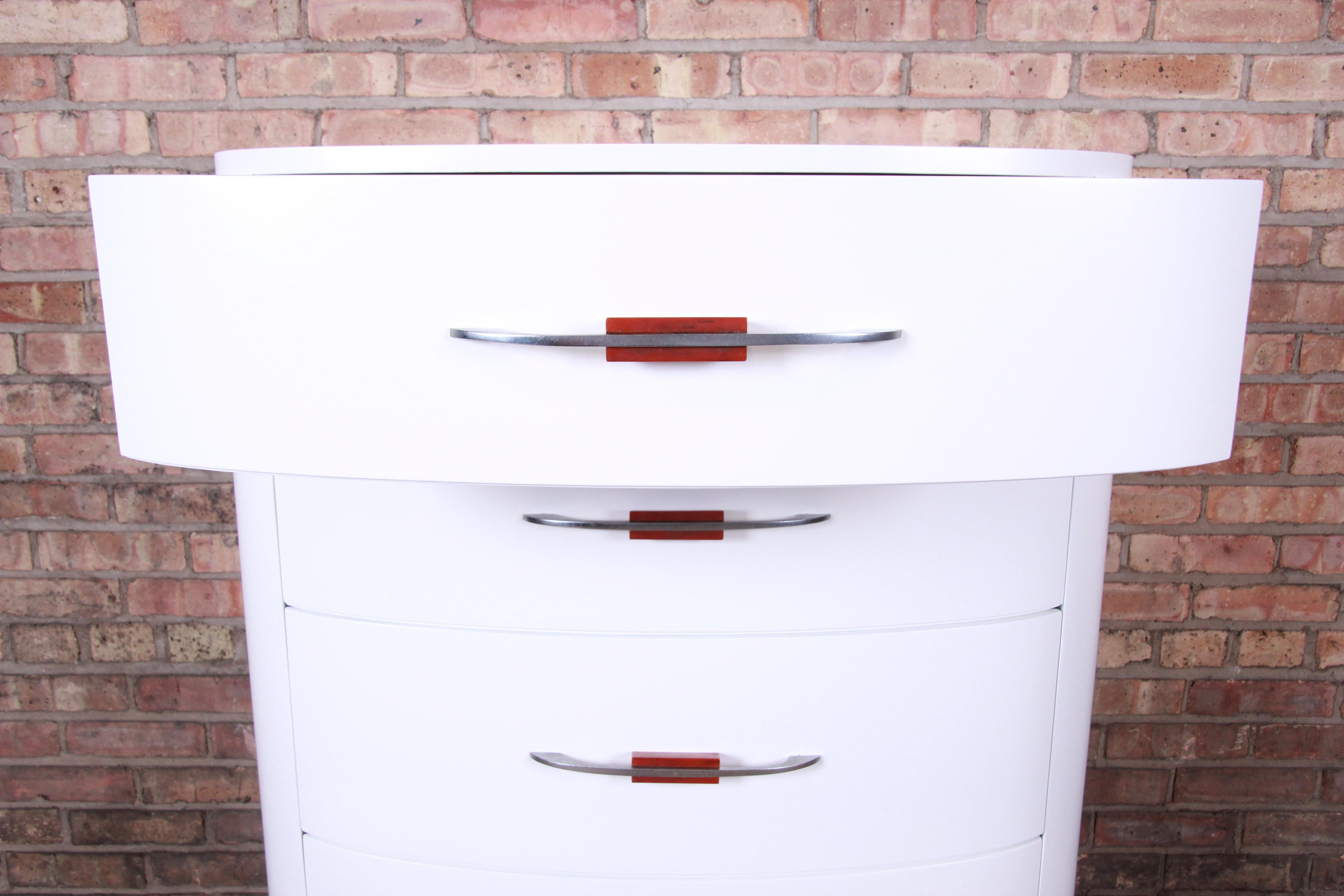 Widdicomb Art Deco White Lacquered Highboy Dresser, Newly Refinished For Sale 2
