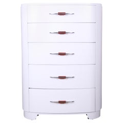 Widdicomb Art Deco White Lacquered Highboy Dresser, Newly Refinished