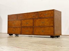 Widdicomb Burl Wood Campaign Dresser, Mid-Century 9 Drawer Chest