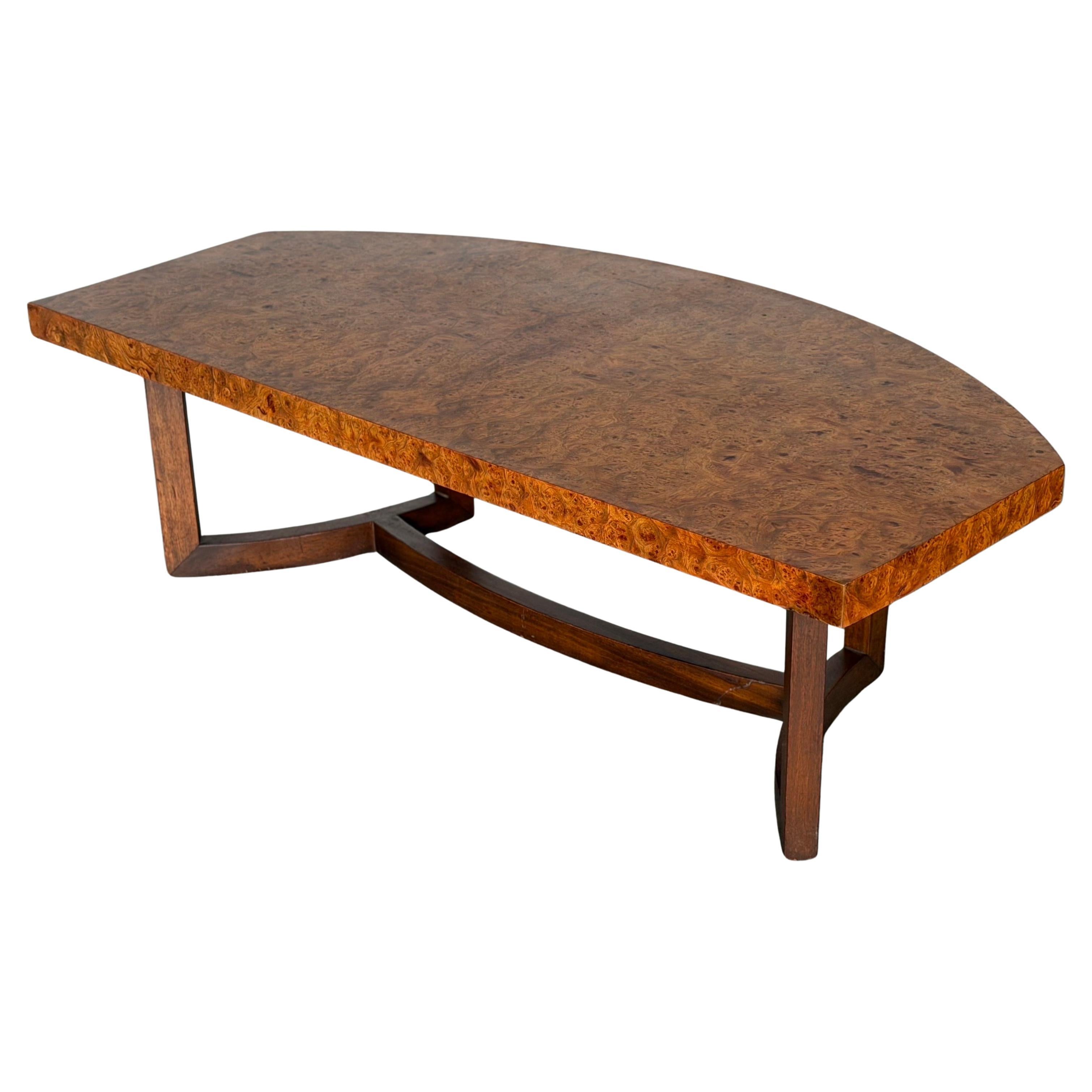 Widdicomb Burled Elm Demi Lune Coffee Table - Mid Century Modern Cocktail Table