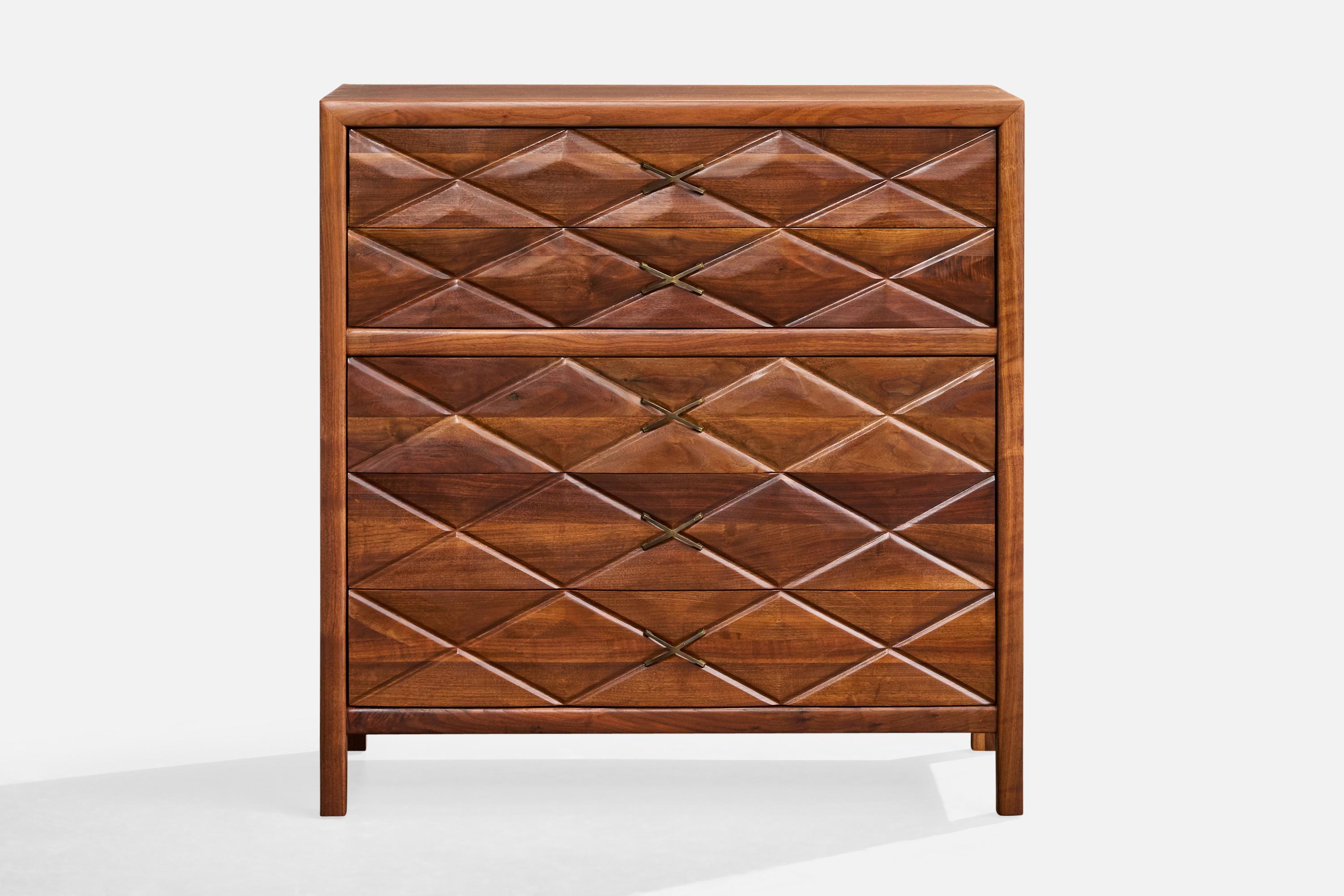 Mid-Century moderno Widdicomb, Cassettiera, Oak, Ottone, USA, anni '50 in vendita