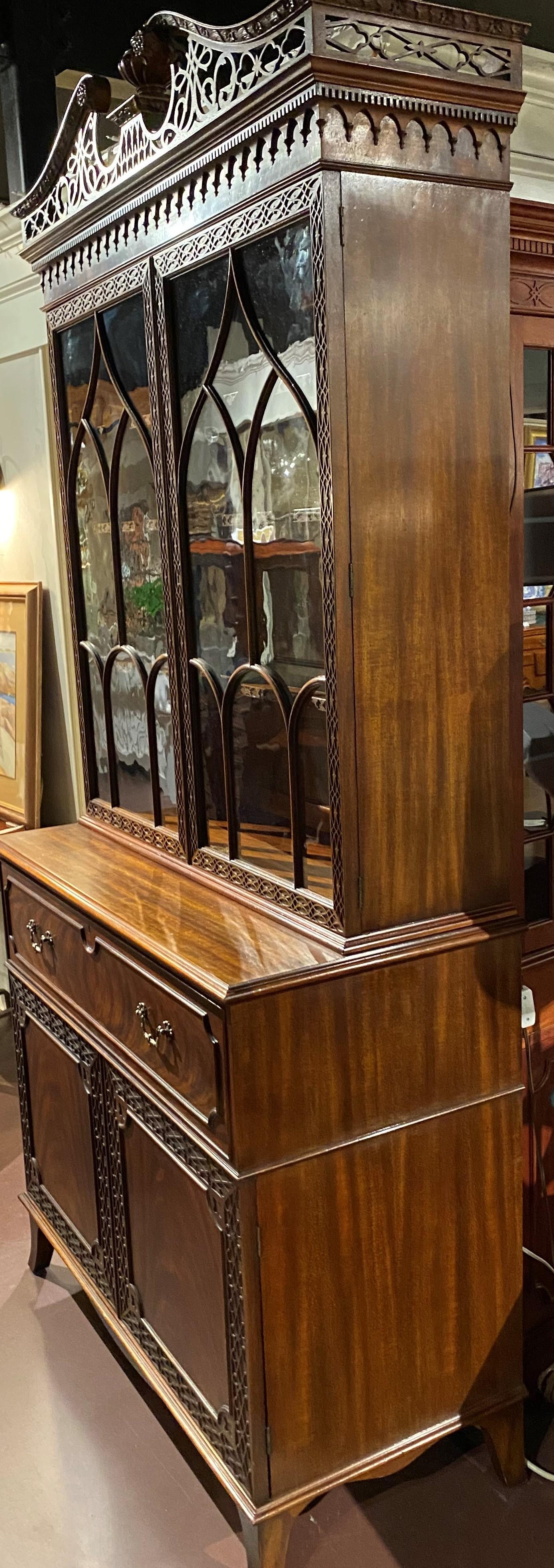 American Widdicomb Chinese Chippendale Style Mahogany Display Cabinet with Butler’s Desk