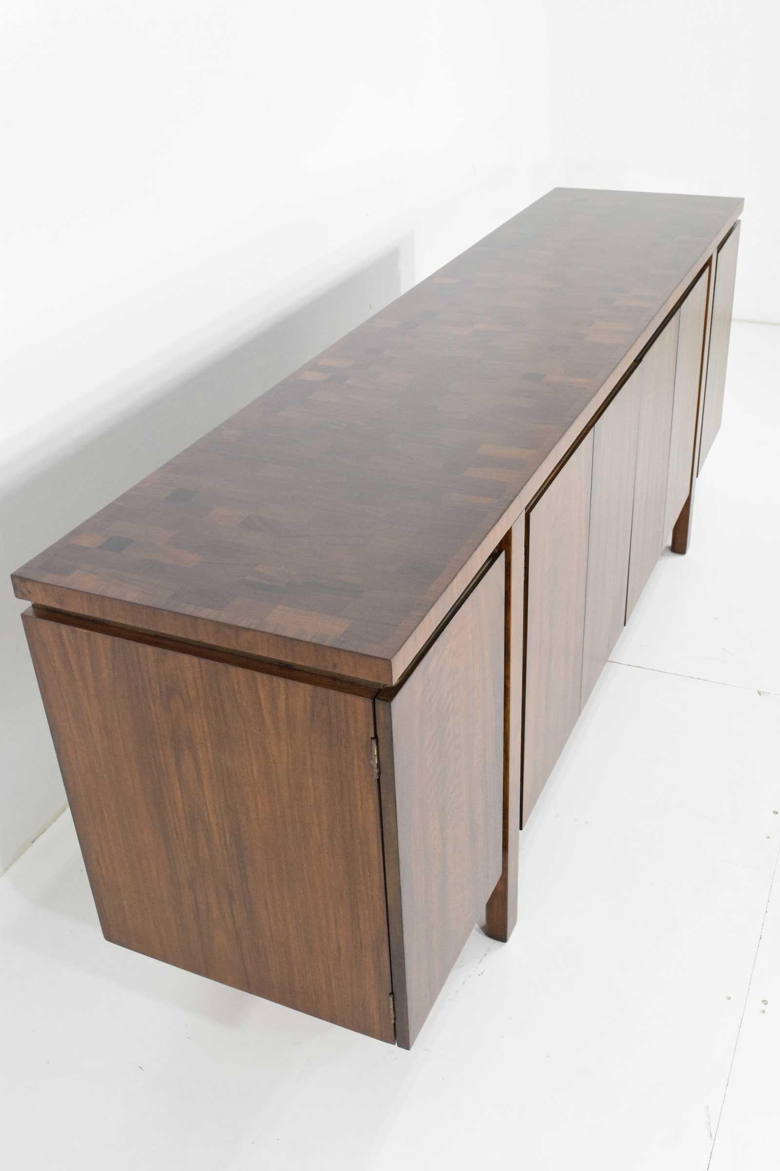 Mid-Century Modern Widdicomb Credenza or Sideboard in Walnut with Parquet Patterned Top