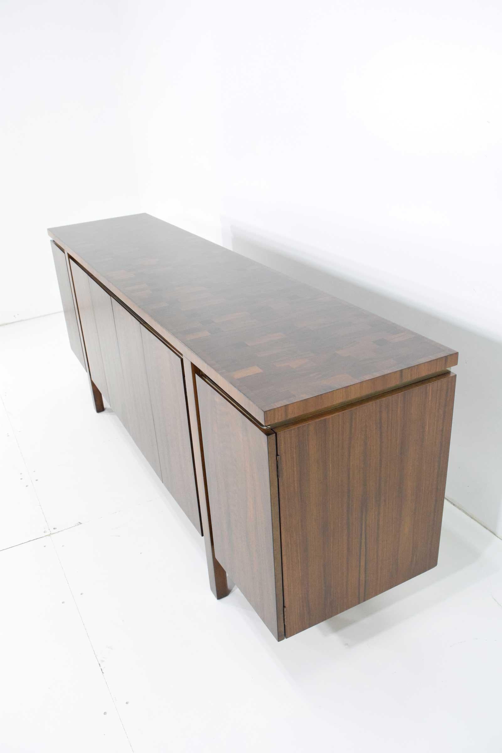 American Widdicomb Credenza or Sideboard in Walnut with Parquet Patterned Top
