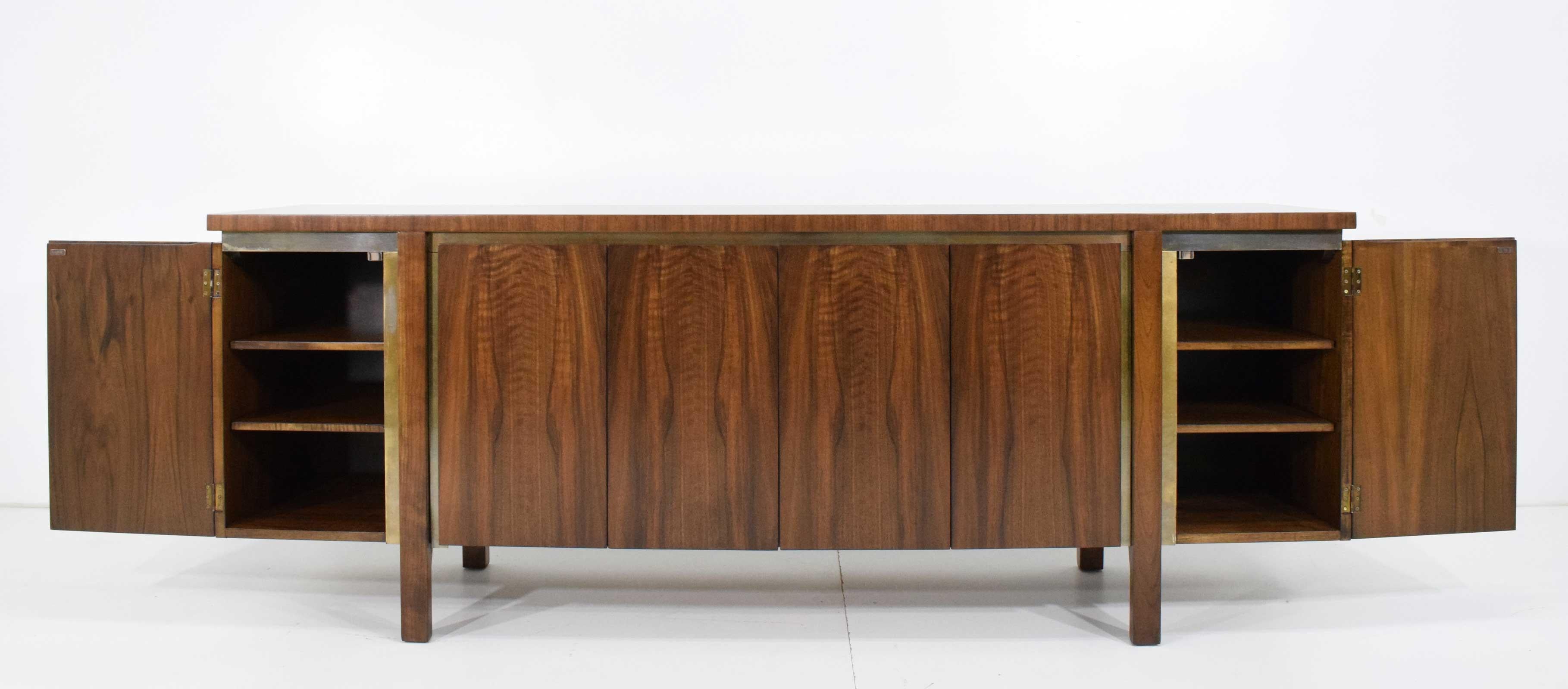 Brass Widdicomb Credenza or Sideboard in Walnut with Parquet Patterned Top