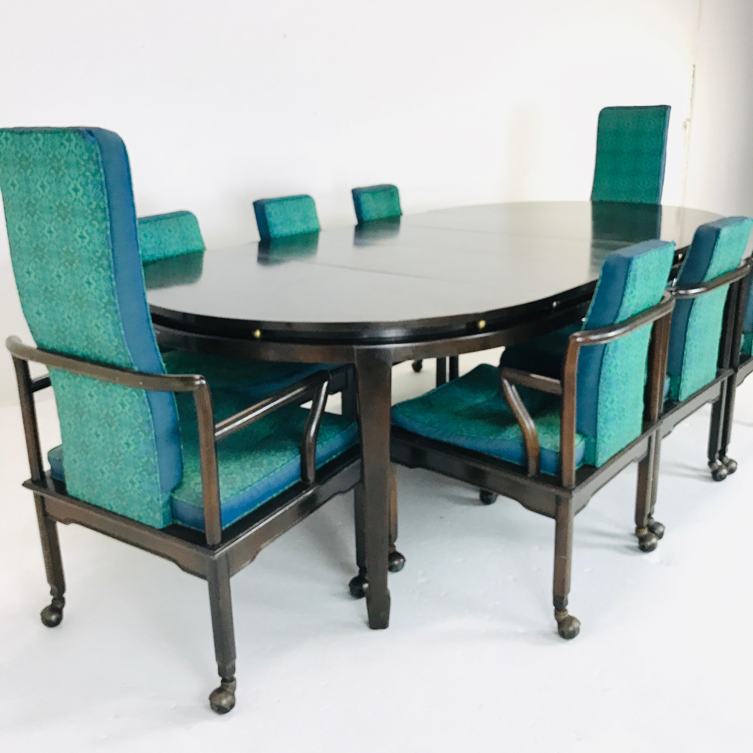 Widdicomb dining table set with 8 chairs (2 high back end chairs and 6 side chairs). Round table is 48
