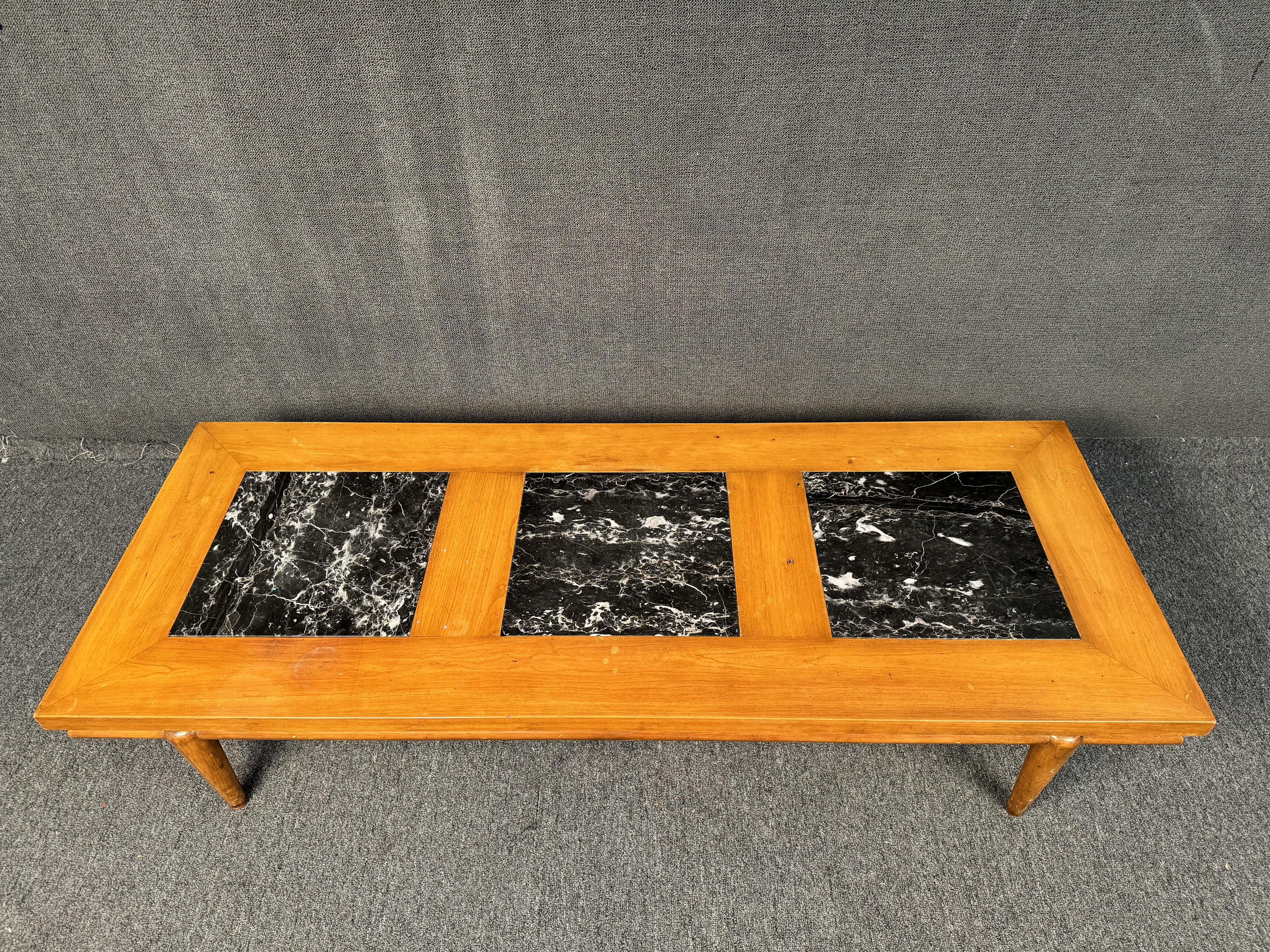 Mesa baja flotante de madera y piedra Widdicomb en Bueno estado para la venta en Brooklyn, NY