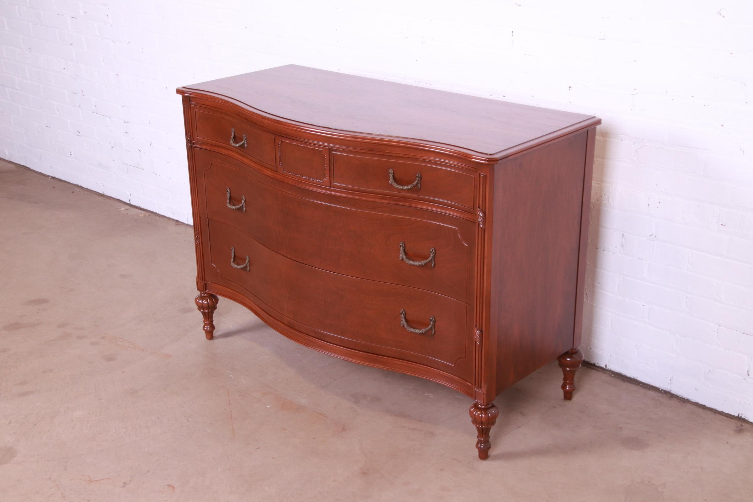 American Widdicomb French Regency Louis XVI Burled Walnut Bow Front Dresser, circa 1920s For Sale