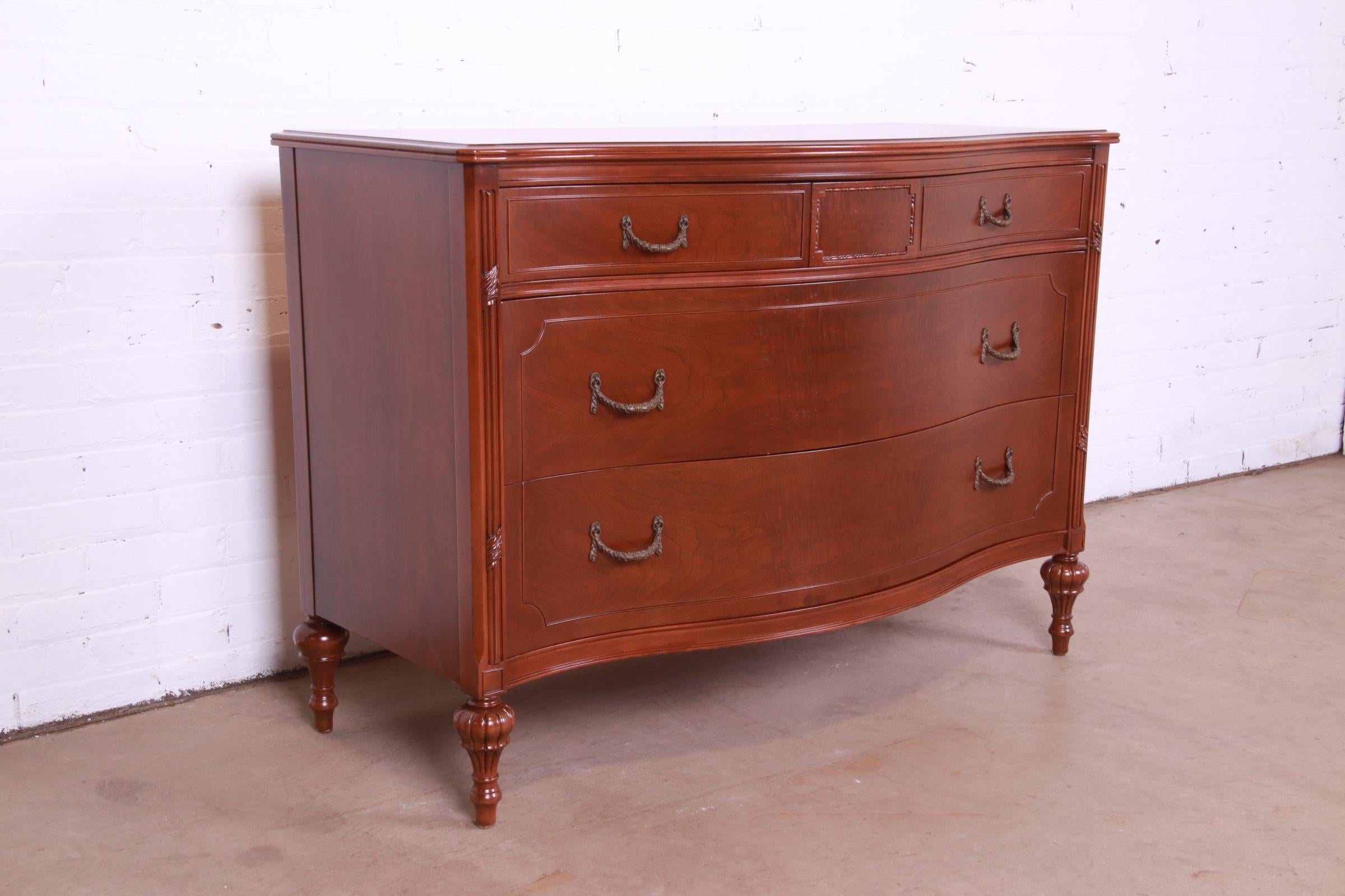 Early 20th Century Widdicomb French Regency Louis XVI Burled Walnut Bow Front Dresser, circa 1920s For Sale