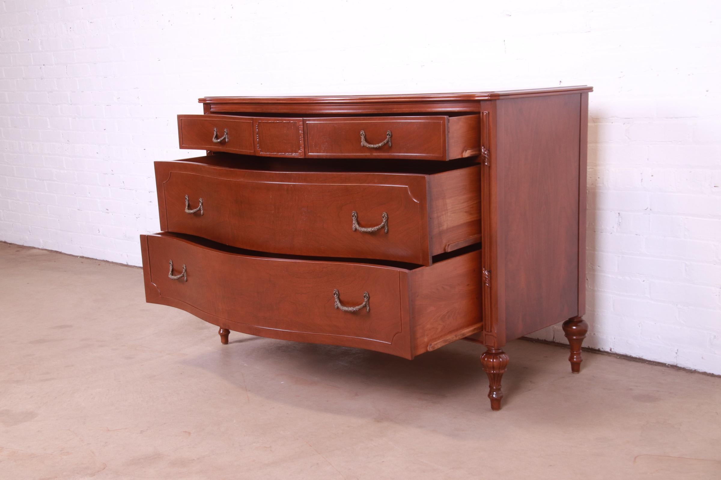 Widdicomb French Regency Louis XVI Burled Walnut Bow Front Dresser, circa 1920s For Sale 1