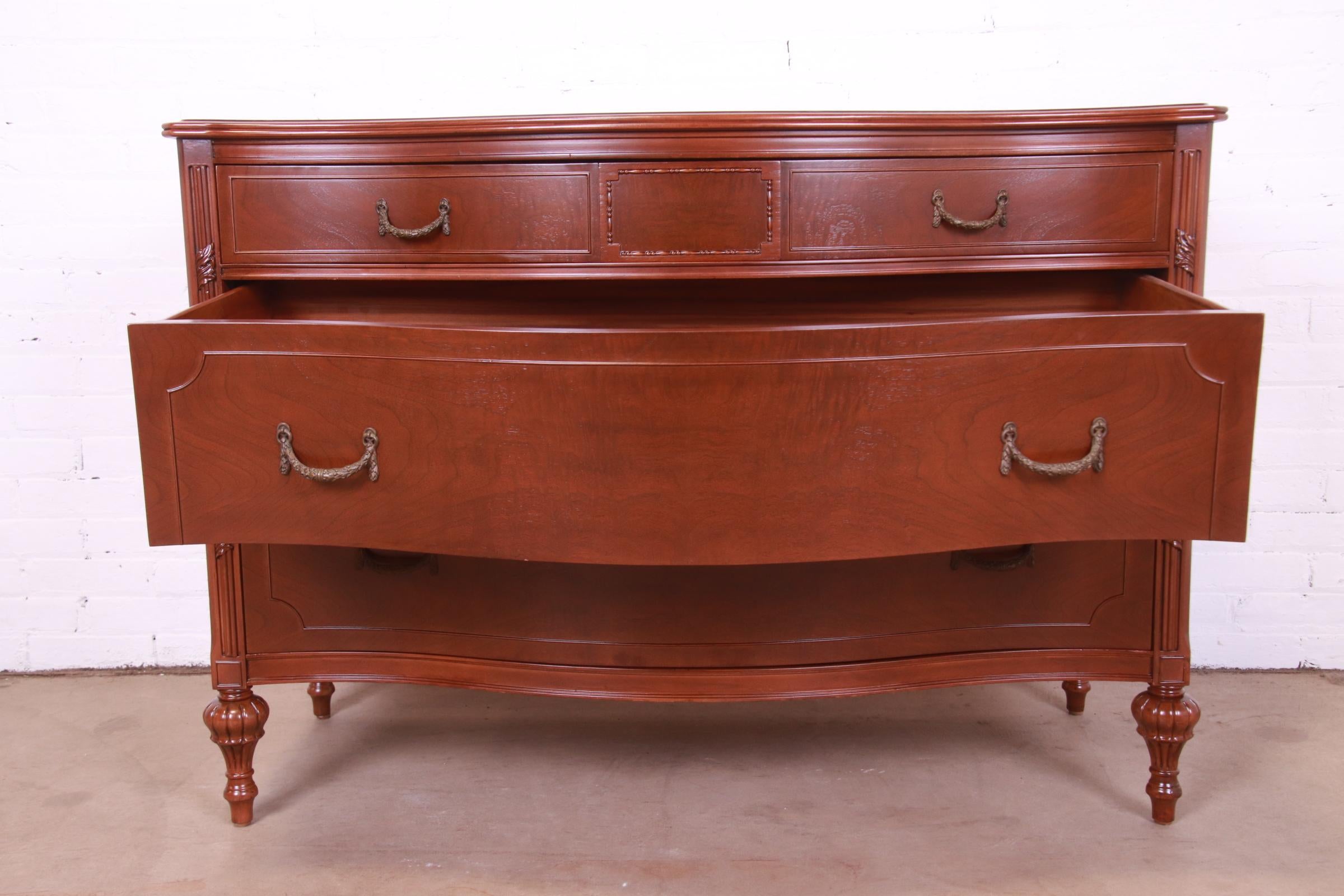 Widdicomb French Regency Louis XVI Burled Walnut Bow Front Dresser, circa 1920s For Sale 2