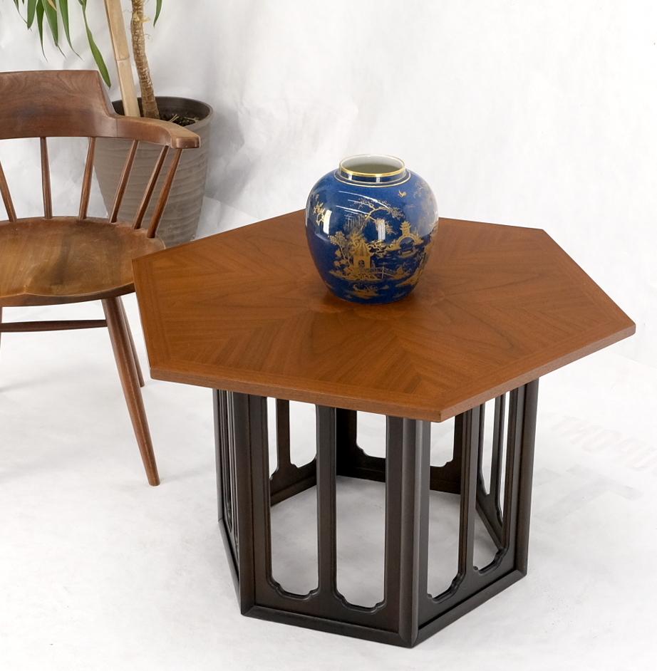 Widdicomb Hexagon Light Walnut Top Center Lamp Side Table Stand Espresso Base For Sale 1