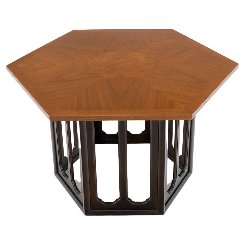 Widdicomb Hexagon Light Walnut Top Center Lamp Side Table Stand Espresso Base For Sale