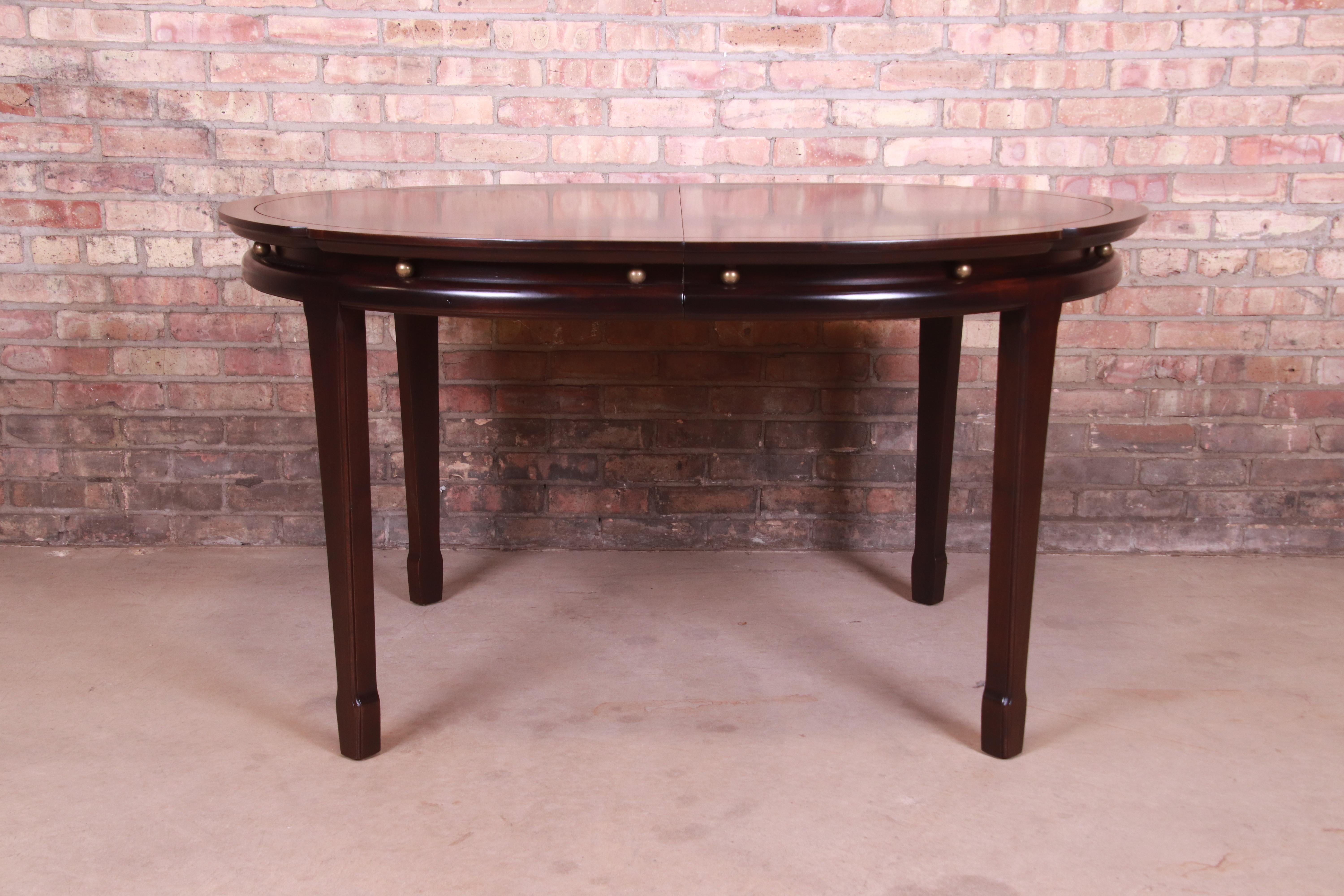 Widdicomb Hollywood Regency Walnut and Brass Dining Table, Newly Refinished 4