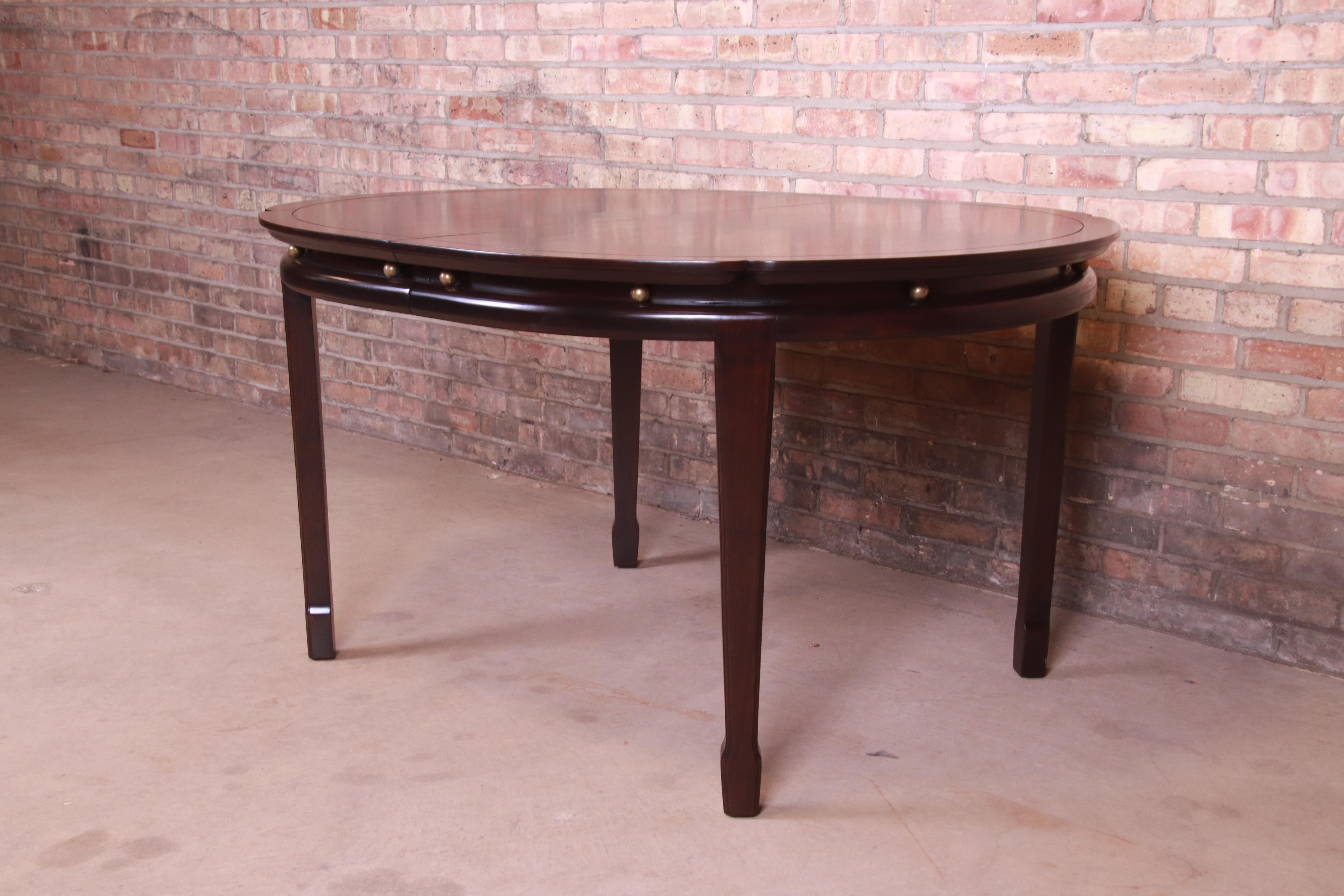 Widdicomb Hollywood Regency Walnut and Brass Dining Table, Newly Refinished 5