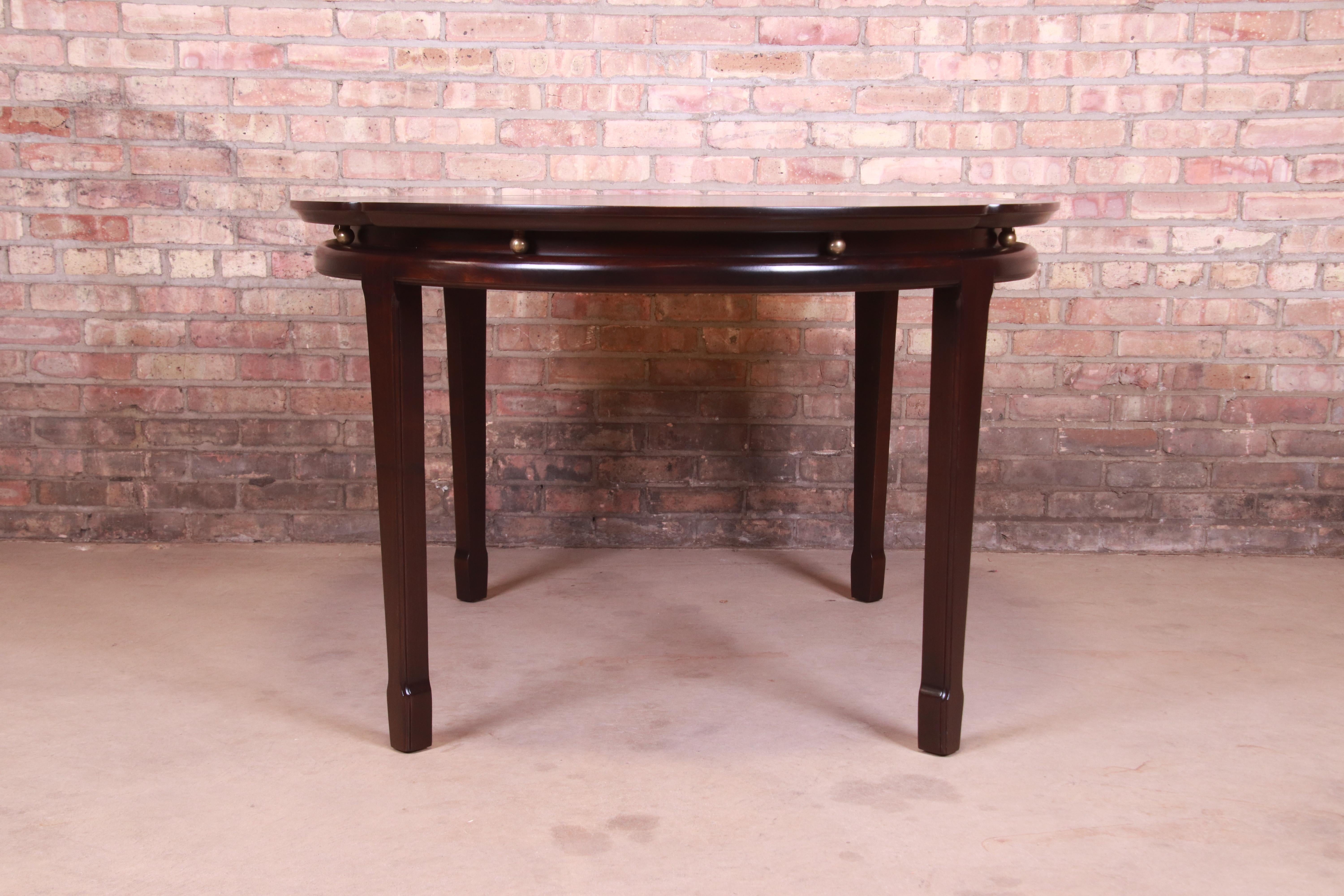 Widdicomb Hollywood Regency Walnut and Brass Dining Table, Newly Refinished 7