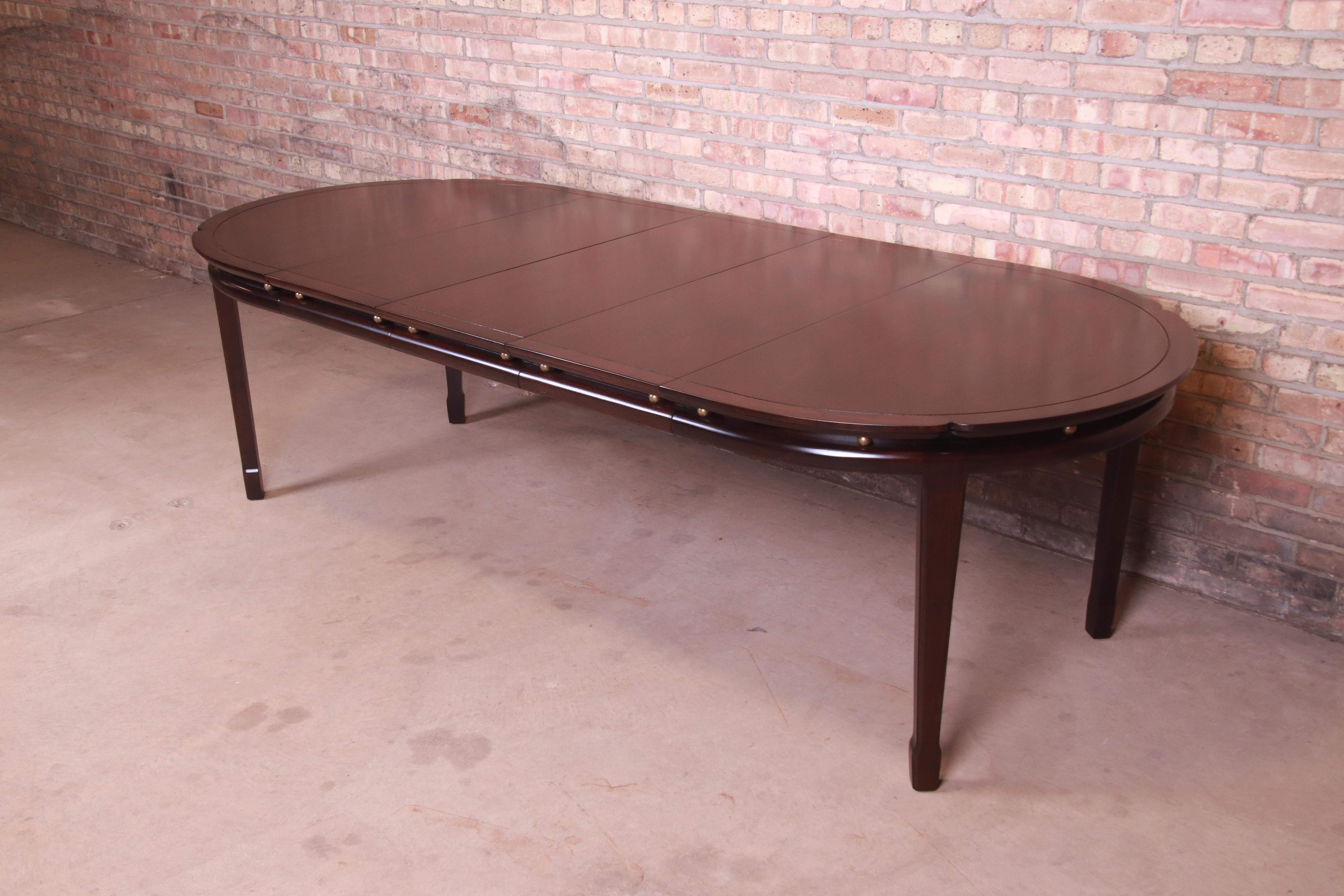 Mid-Century Modern Widdicomb Hollywood Regency Walnut and Brass Dining Table, Newly Refinished