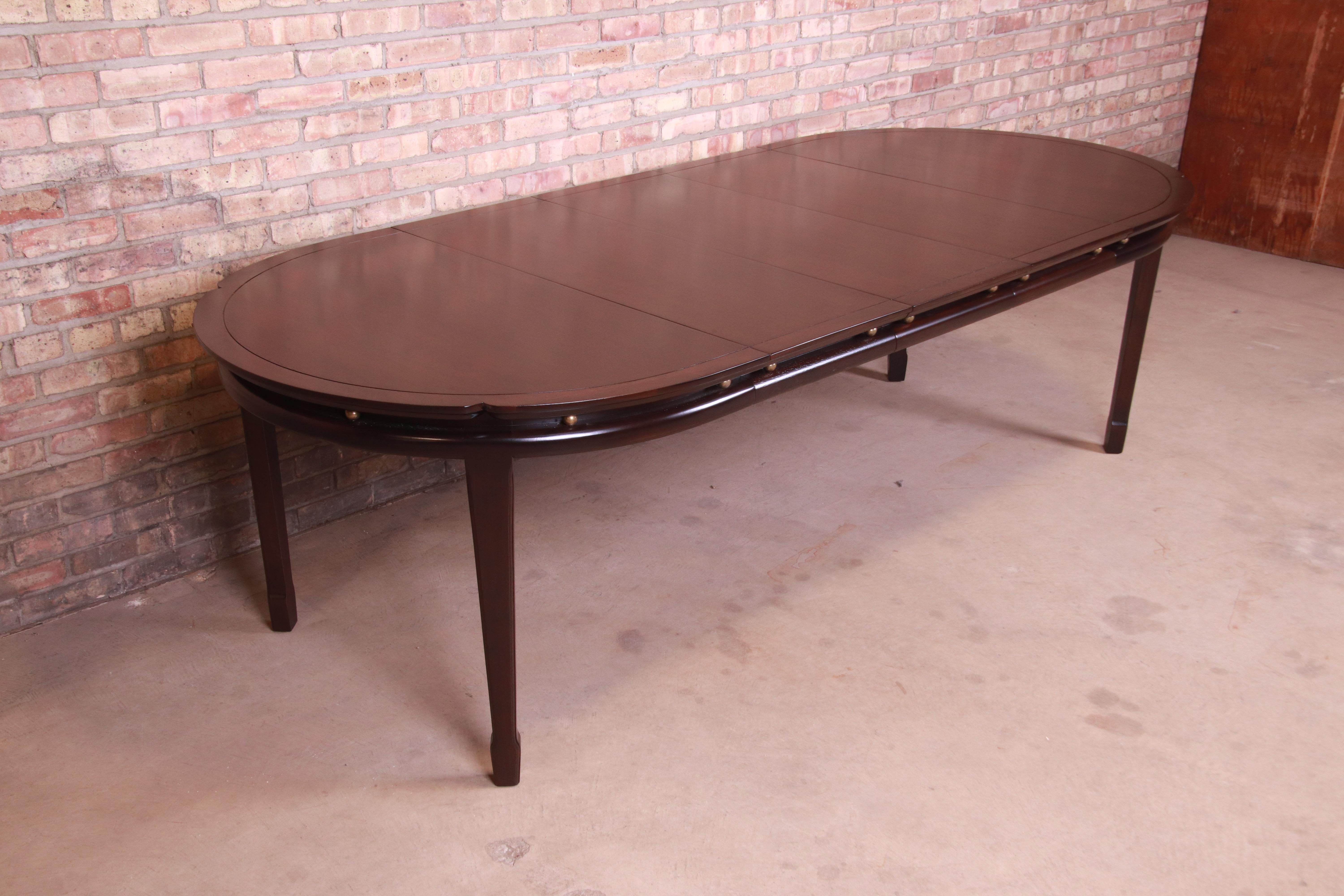 Widdicomb Hollywood Regency Walnut and Brass Dining Table, Newly Refinished In Good Condition In South Bend, IN