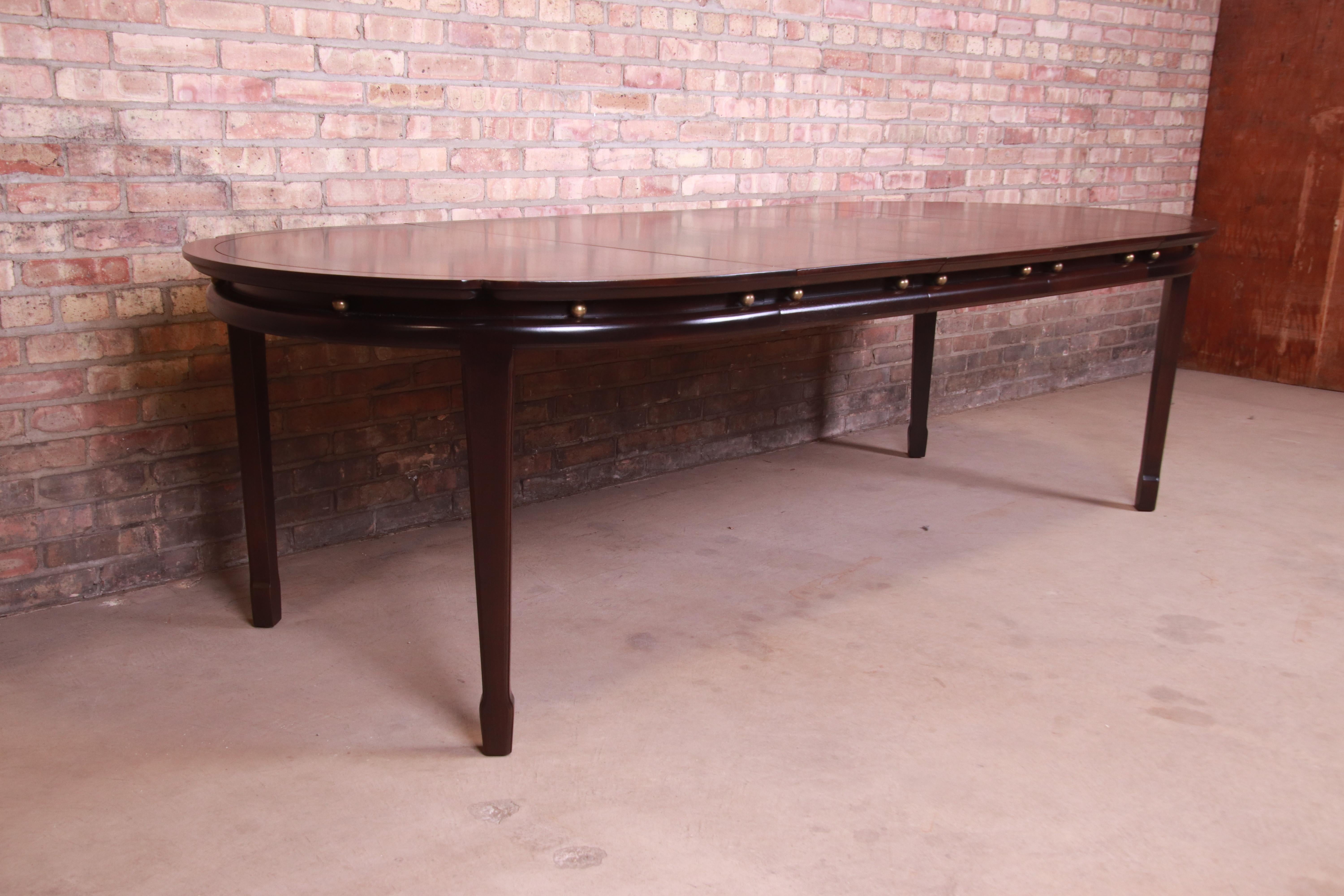 Mid-20th Century Widdicomb Hollywood Regency Walnut and Brass Dining Table, Newly Refinished