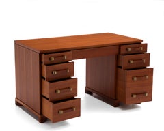 Widdicomb Kneehole Executive Desk Cherry Brass Mid Century 1950s