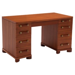 Widdicomb Kneehole Executive Desk Ciliegio Ottone Metà Secolo 1950