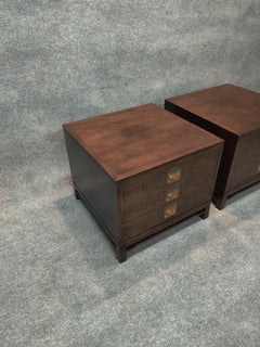 Widdicomb Mandarin Design Pair of Large Walnut and Brass End Tables/Nightstands