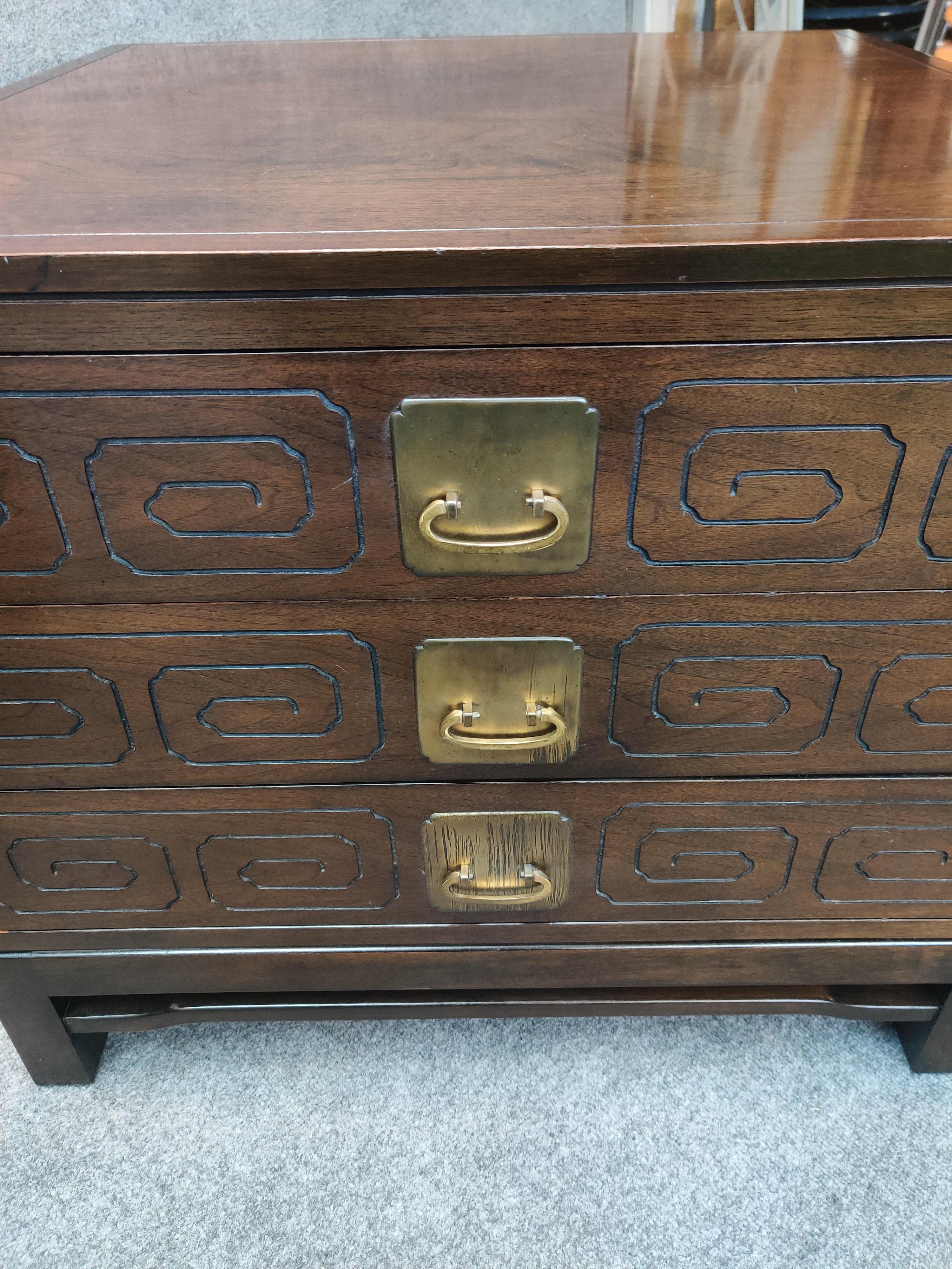Widdicomb Mandarin Design Pair of Large Walnut and Brass End Tables/Nightstands 3