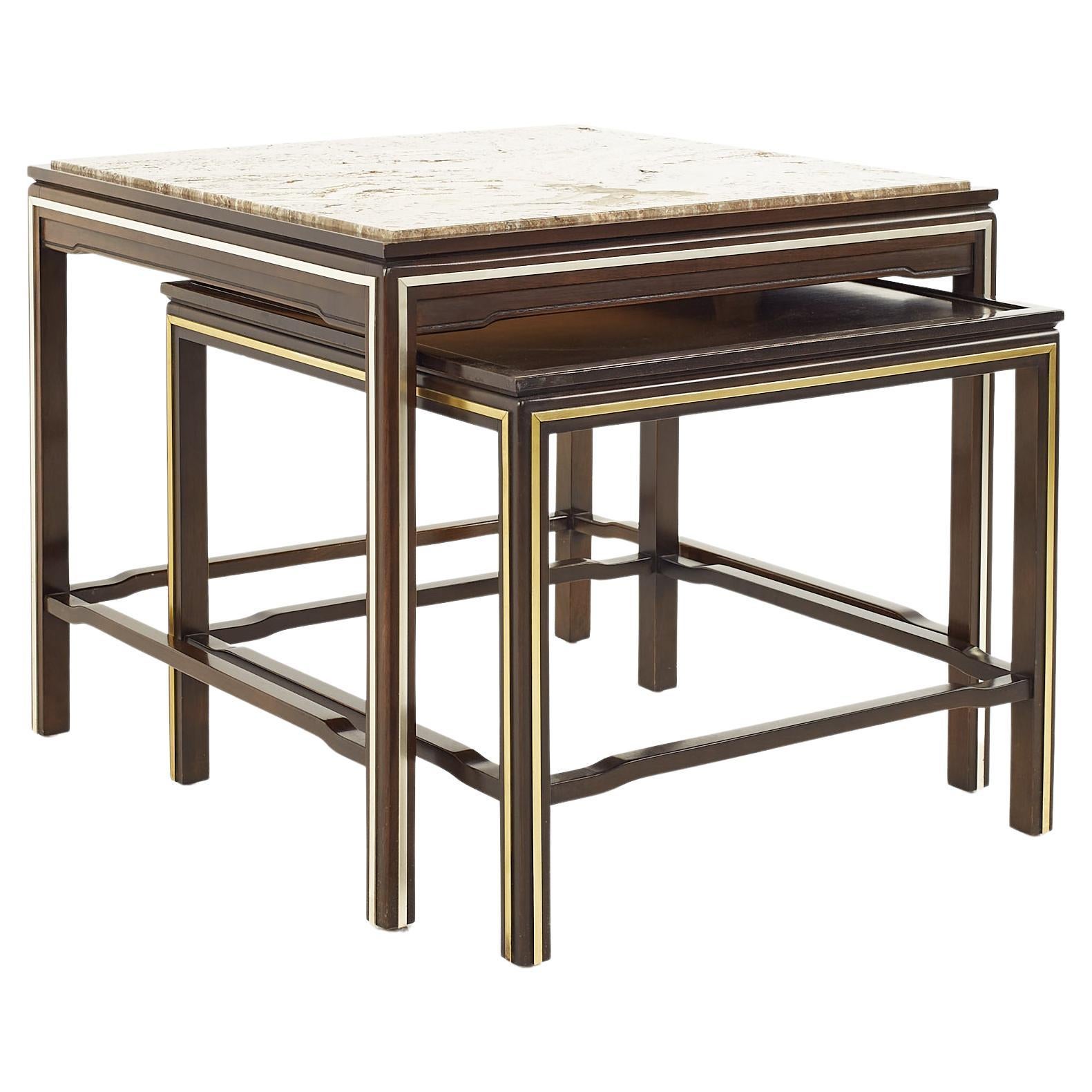 Set of 3 Mid-Century Neoclassical Brass and Marble Nesting Tables For ...