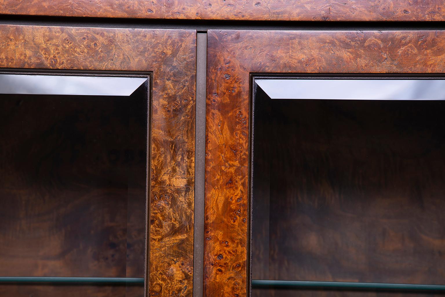 Widdicomb Midcentury Burled Olive Wood Cabinet with Glass Doors 4
